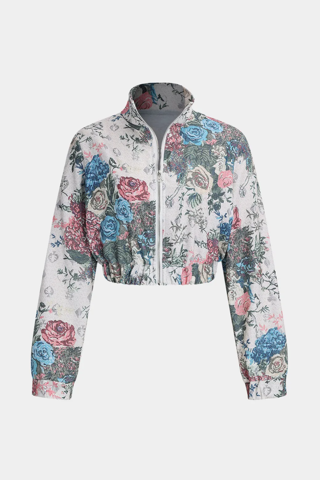 Discount Floral Print Zipper Stand Collar Top And Trousers Set Pant Sets