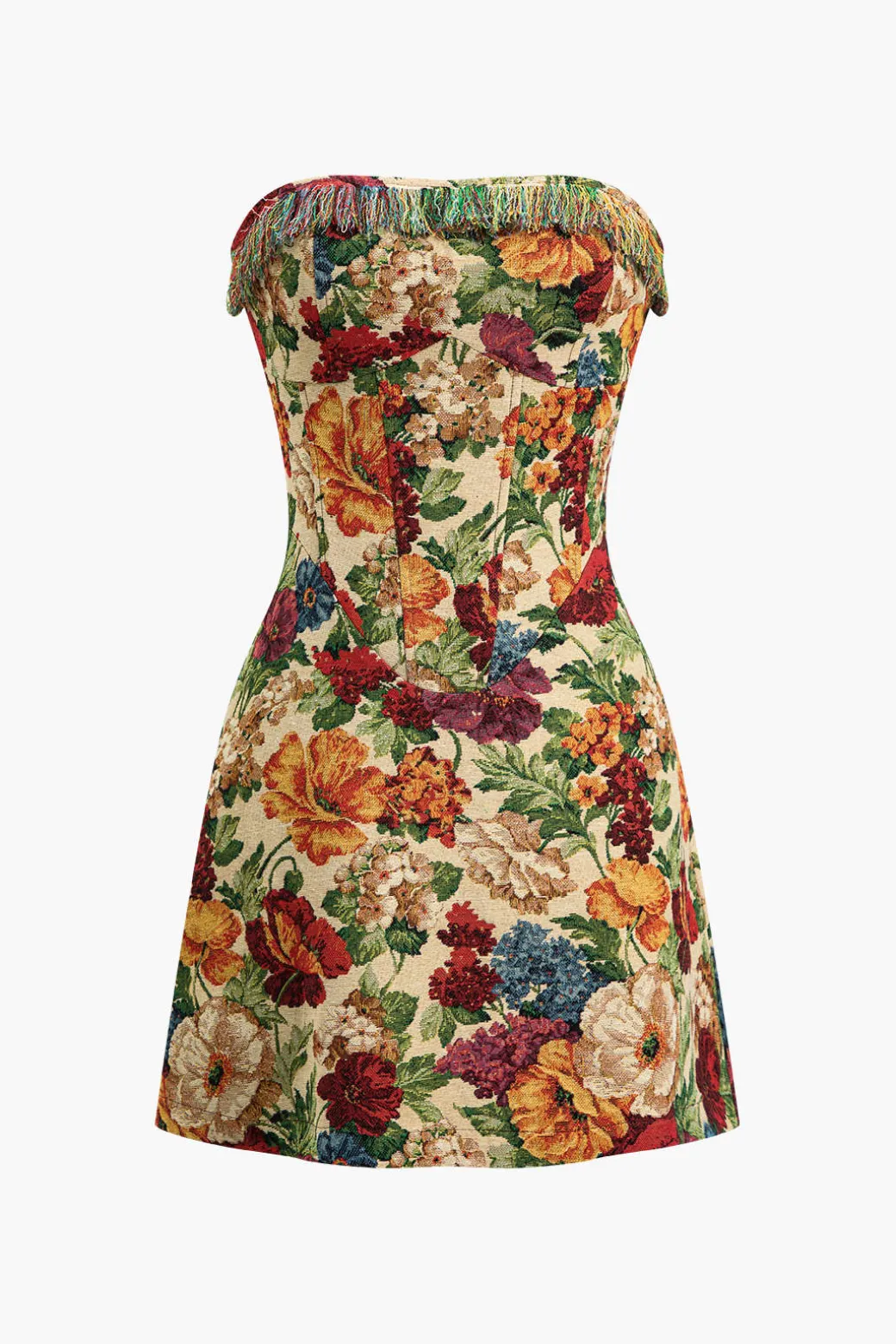 Hot Floral Print Zipper Strapless Mini Dress Mini Dresses