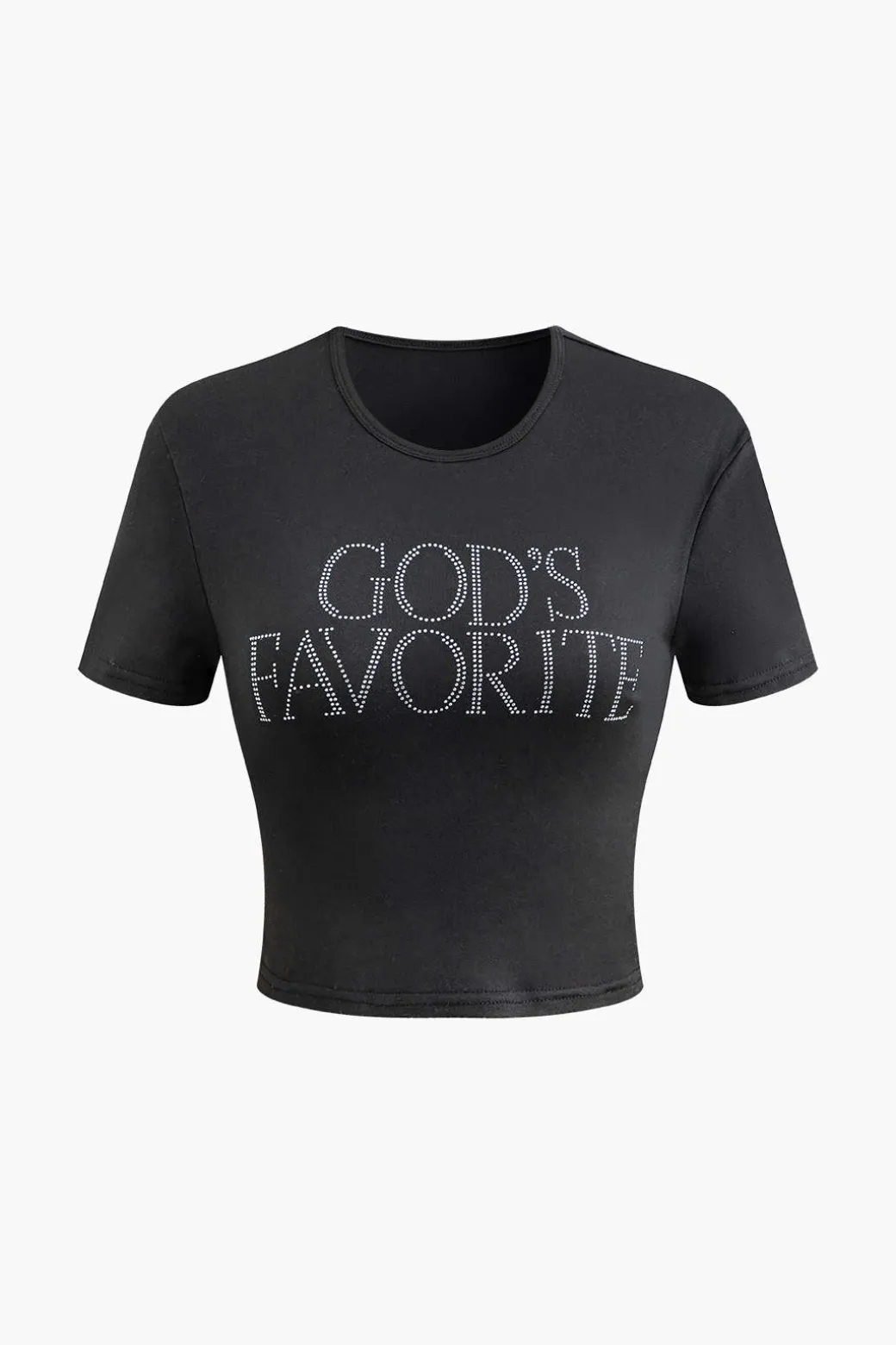 Fashion GOD'S FAVORITE Rhinestone Decor Crop T-shirt T-Shirts