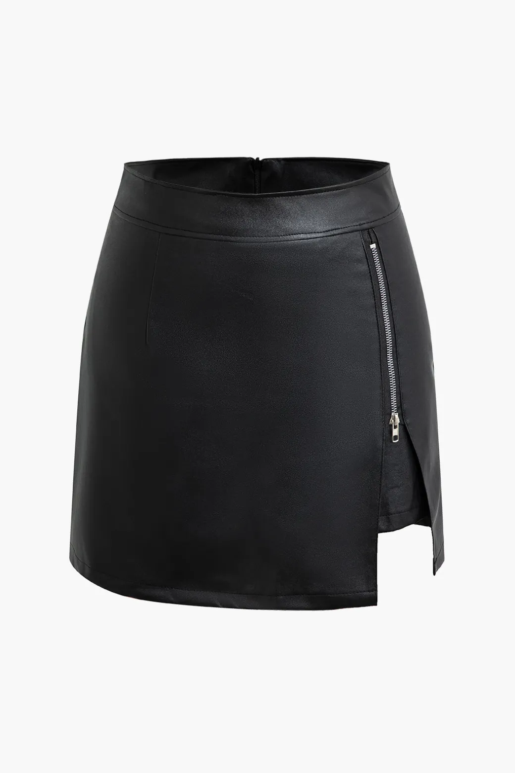 Cheap High Waist Faux Leather Zipper Mini Skirt Skirts