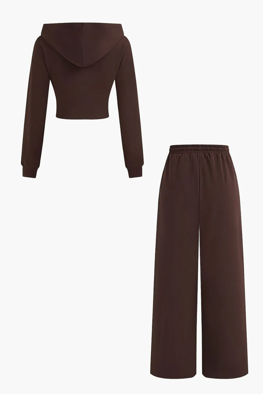 Fashion Hooded Ruched Cropped Top And Drawstring Straight Leg Pants Set Pant Sets