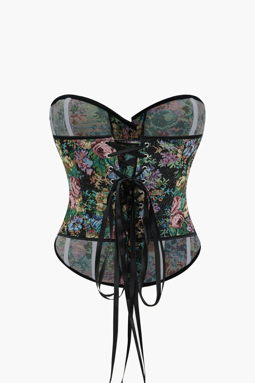 Sale Jacquard Corset Waist Contrast Binding Ribbon Tube Top Tube Tops | Corset & Bustier Tops