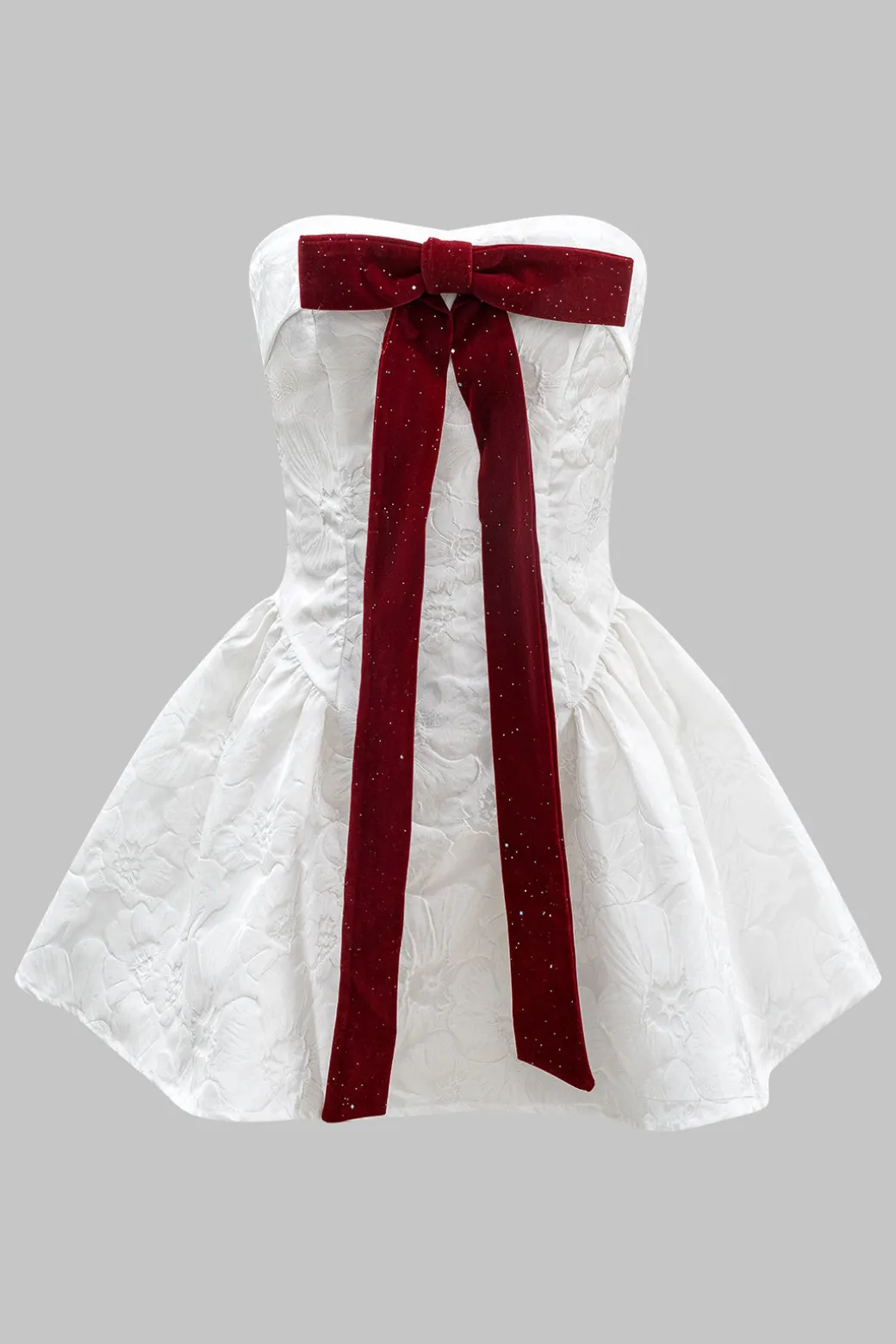 Fashion Jacquard Strapless Bow Knotted Mini Dress Mini Dresses