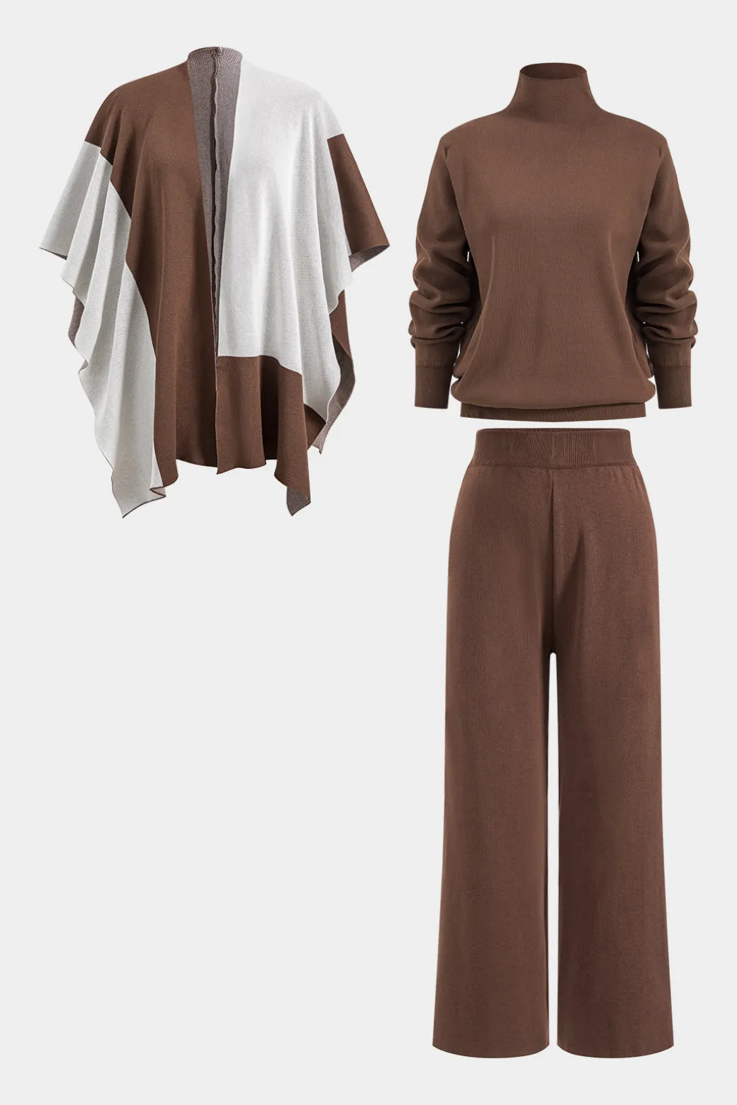 Cheap Knit Mock Neck Top And Contrast Top And Pants Set Knitwear | Knit Sets