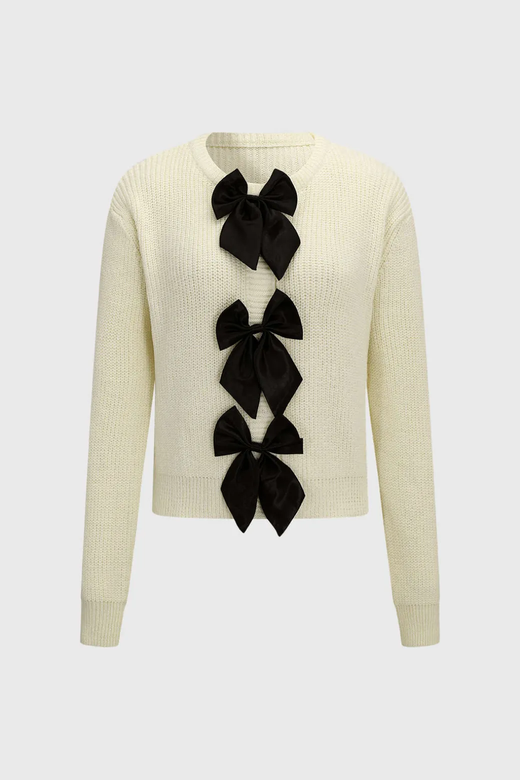 Fashion Knitted Bow Tie-Up Long-Sleeve Top Knitwear | Knit Tops