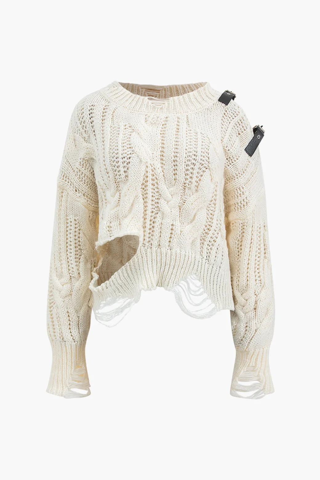 Flash Sale Knitted Cut Out Patchwork Belted Long-Sleeve Top Knit Tops