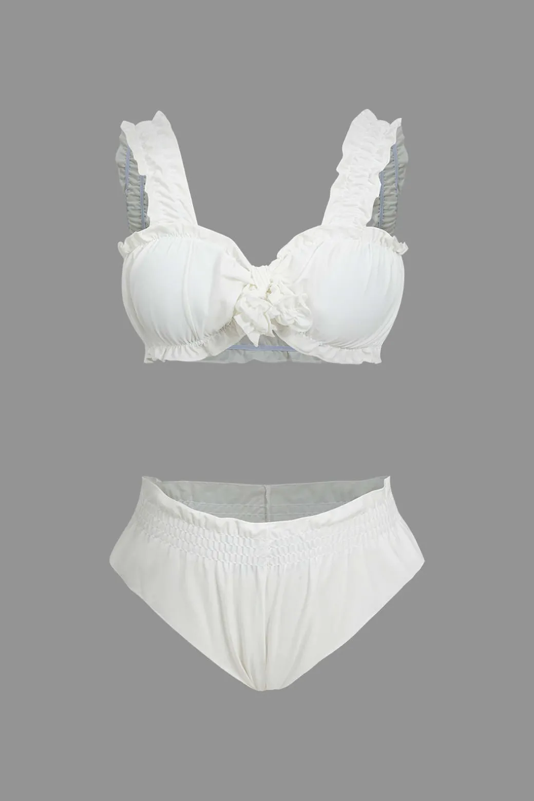 Outlet Knot Frill Trim Bikini Swimsuit Set Swimwear