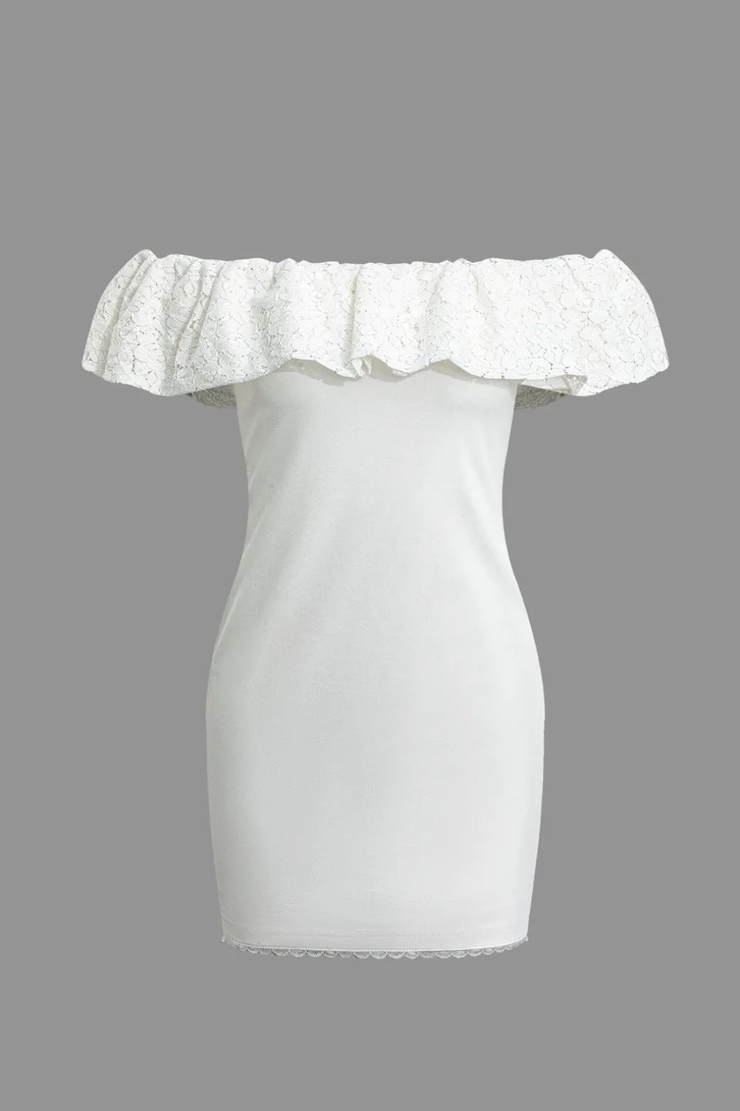 Online Lace Ruffle Neckline One Shoulder Mini Dress Mini Dresses