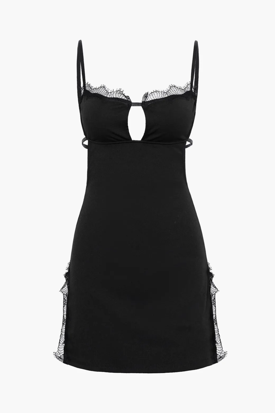 New Lace Trim Backless Slit Mini Dress Mini Dresses