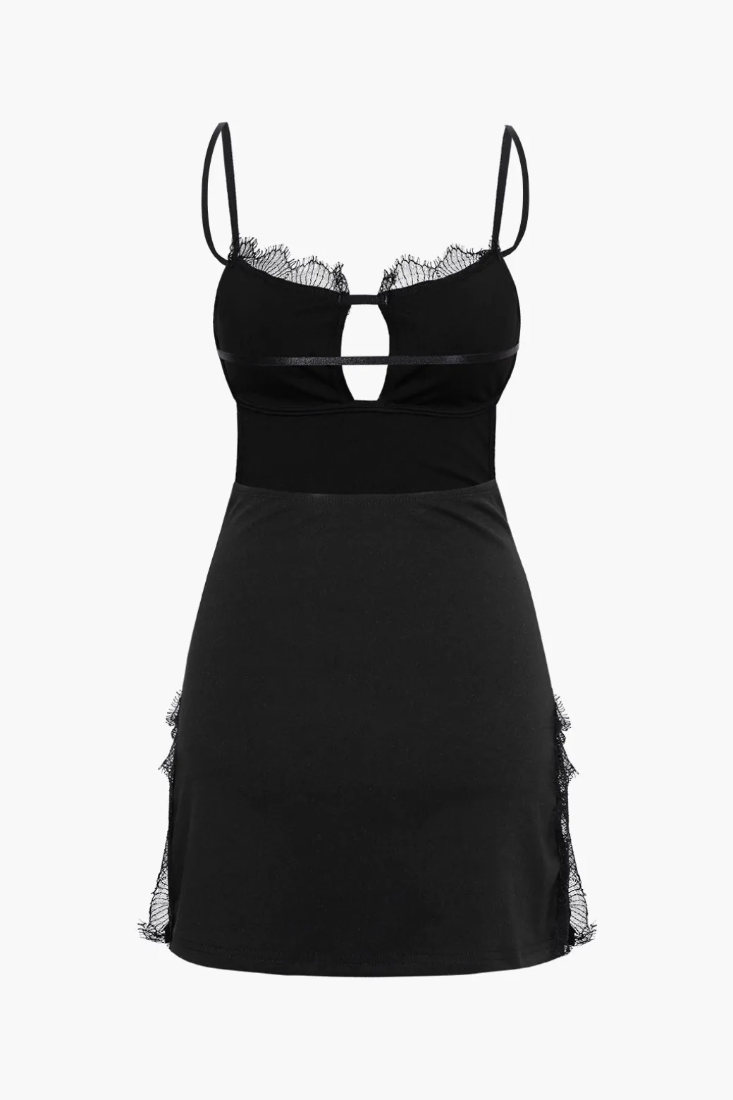 New Lace Trim Backless Slit Mini Dress Mini Dresses