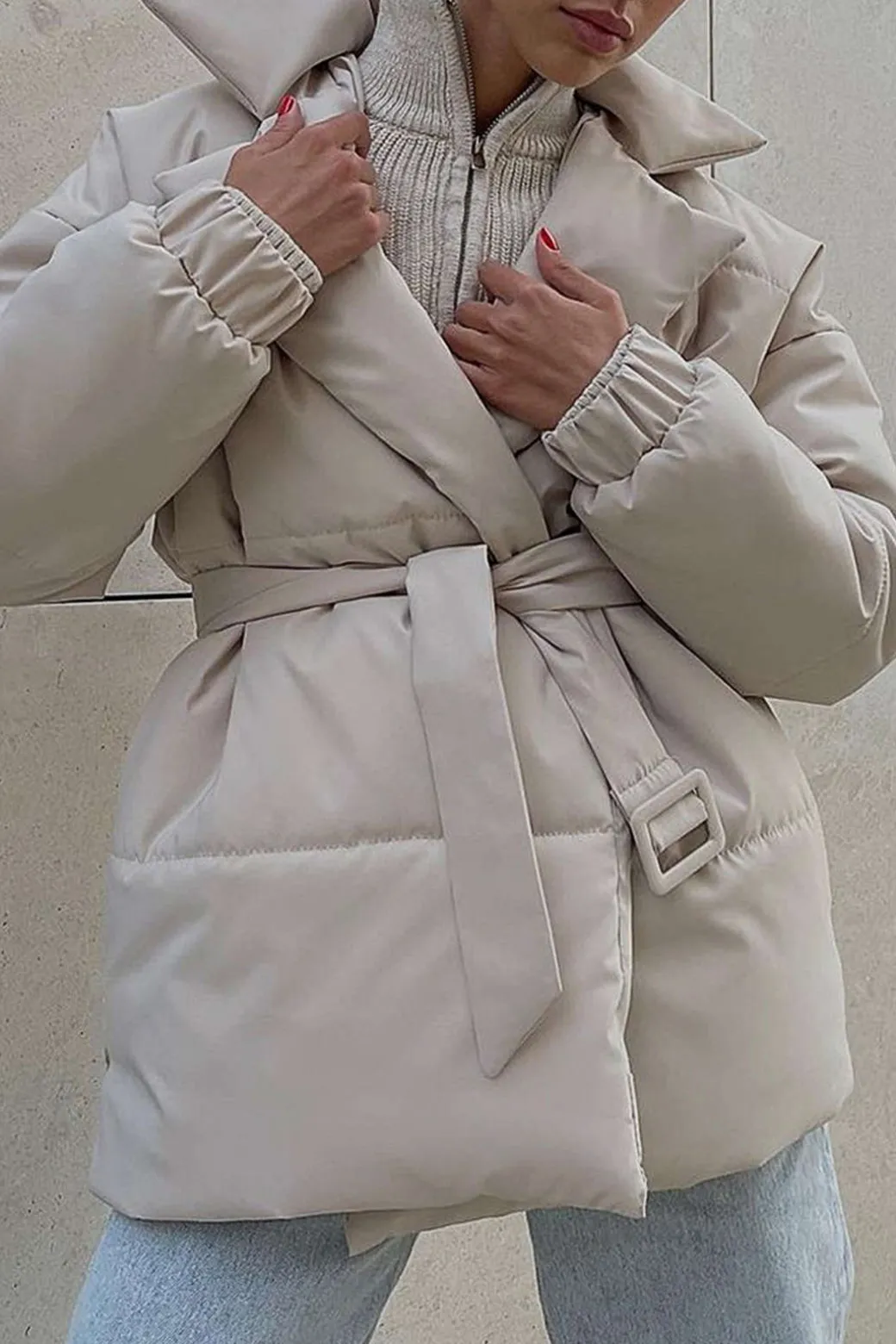 Hot Lapel Belted Puffer Outerwear | Outerwear