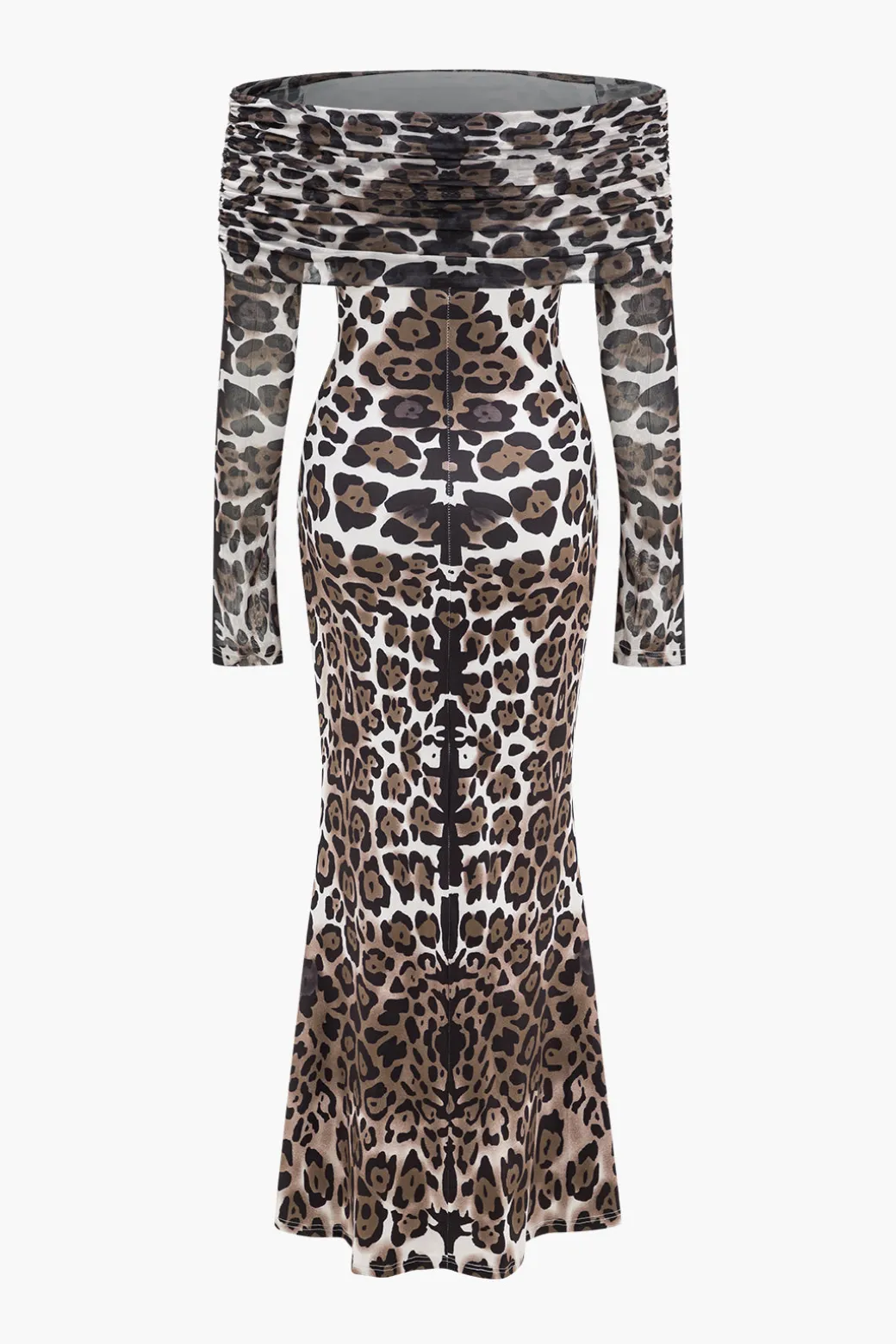 Clearance Leopard Print Mesh Off Shoulder Long Sleeve Maxi Dress Long Sleeve Dresses | Maxi Dresses