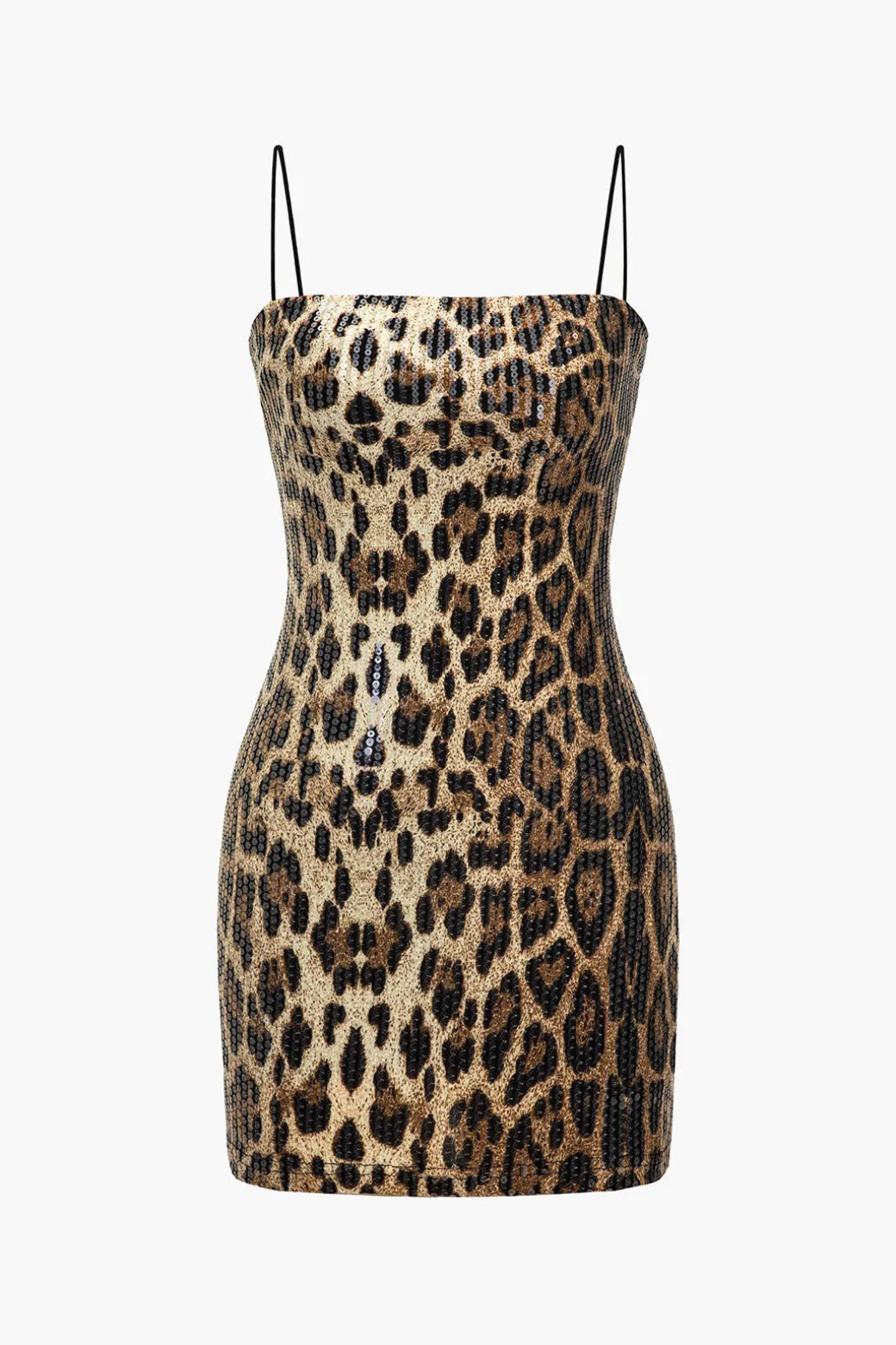 Fashion Leopard Print Sequins Spaghetti Strap Mini Dress Mini Dresses
