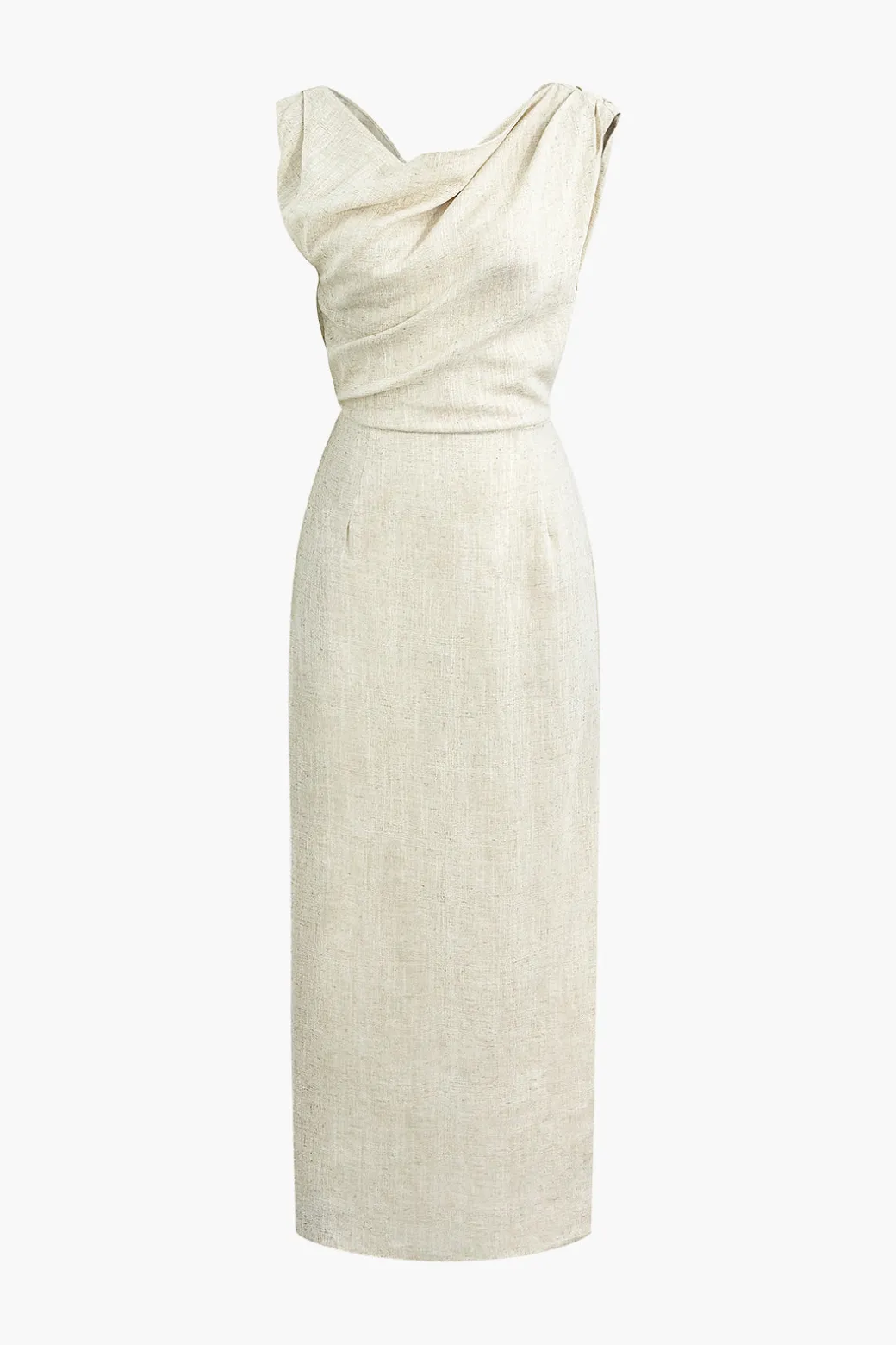 Cheap Linen Ruched Slit Midi Dress Midi Dresses