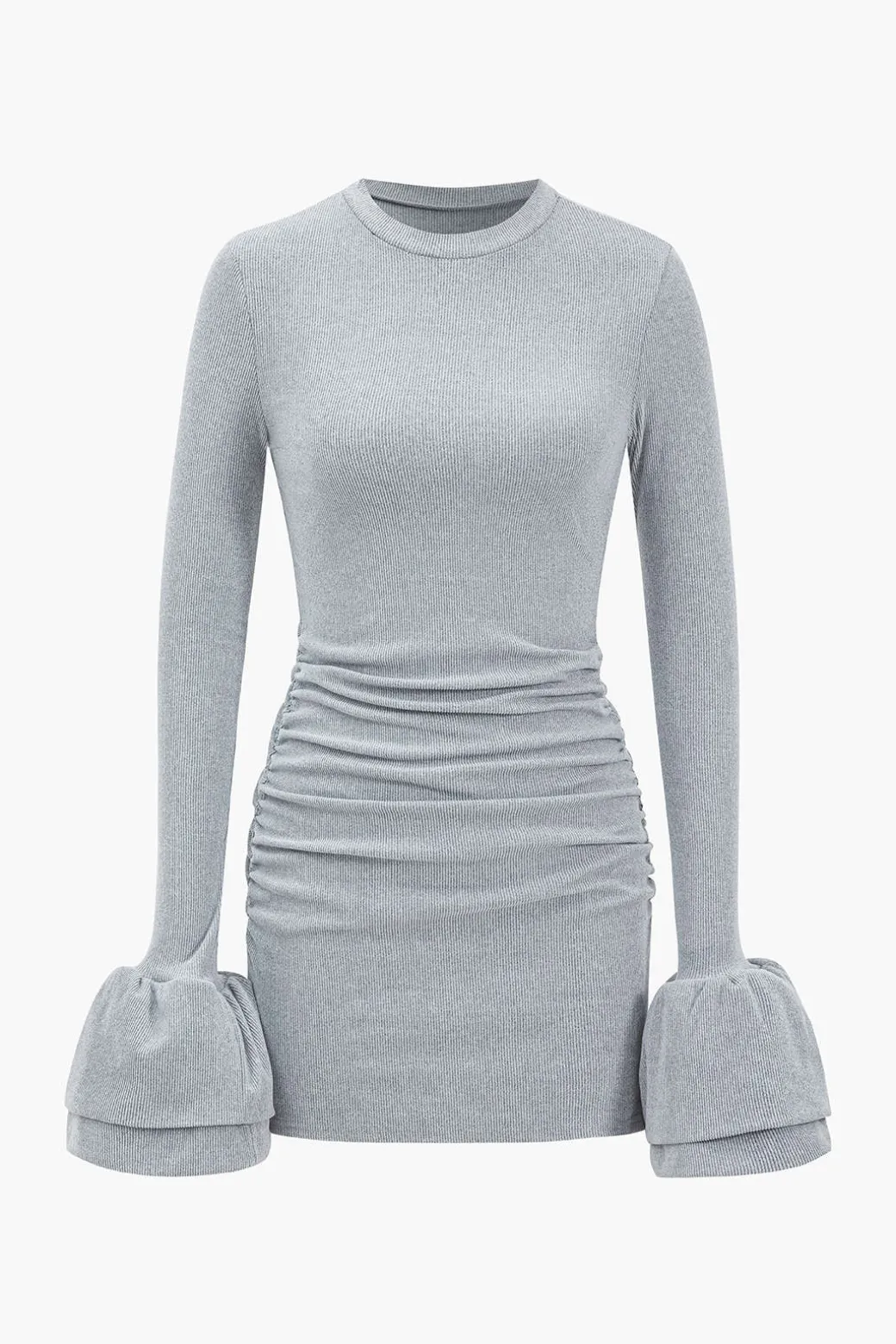 New Long Sleeve Puff Sleeve Round Neck Mini Dress Mini Dresses | Long Sleeve Dresses