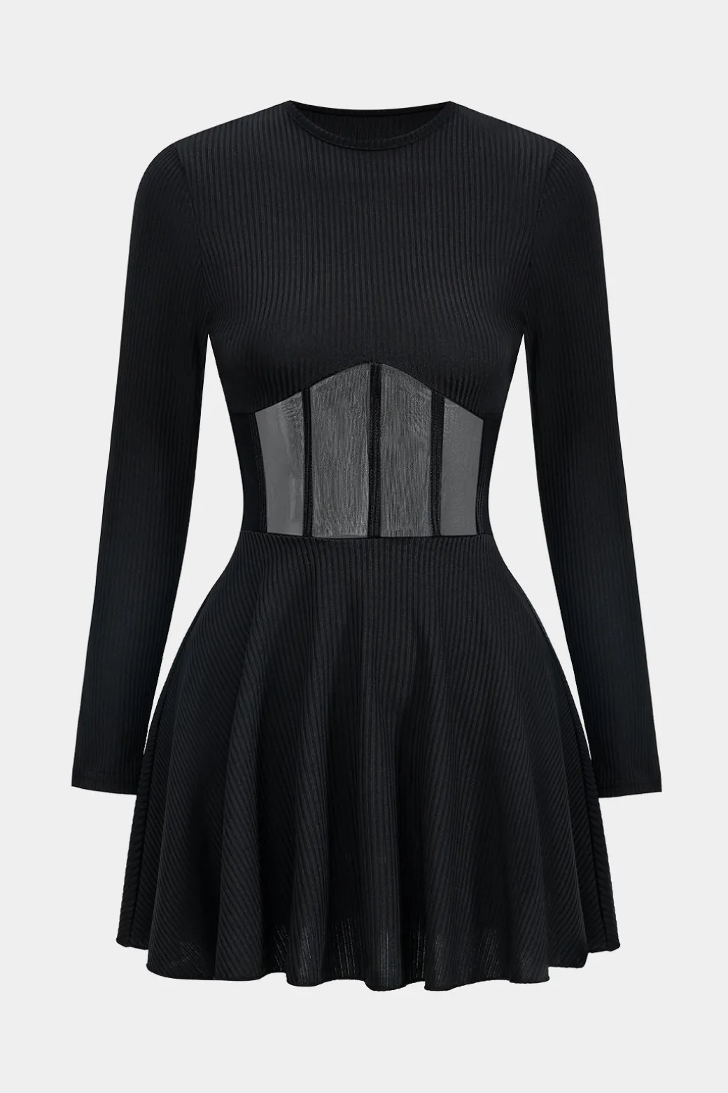 Hot Mesh Patchwork Corset Long Sleeve Mini Dress Long Sleeve Dresses | Mini Dresses