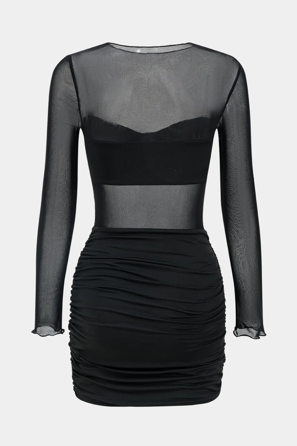 Fashion Mesh Patchwork Round Neck Long Sleeve Mini Dress Long Sleeve Dresses | Mini Dresses