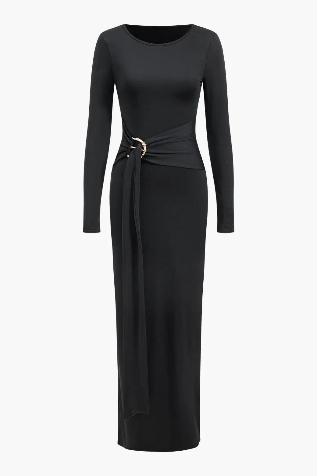 Clearance Metallic Detail Tie-Up Long Sleeve Maxi Dress Long Sleeve Dresses | Maxi Dresses
