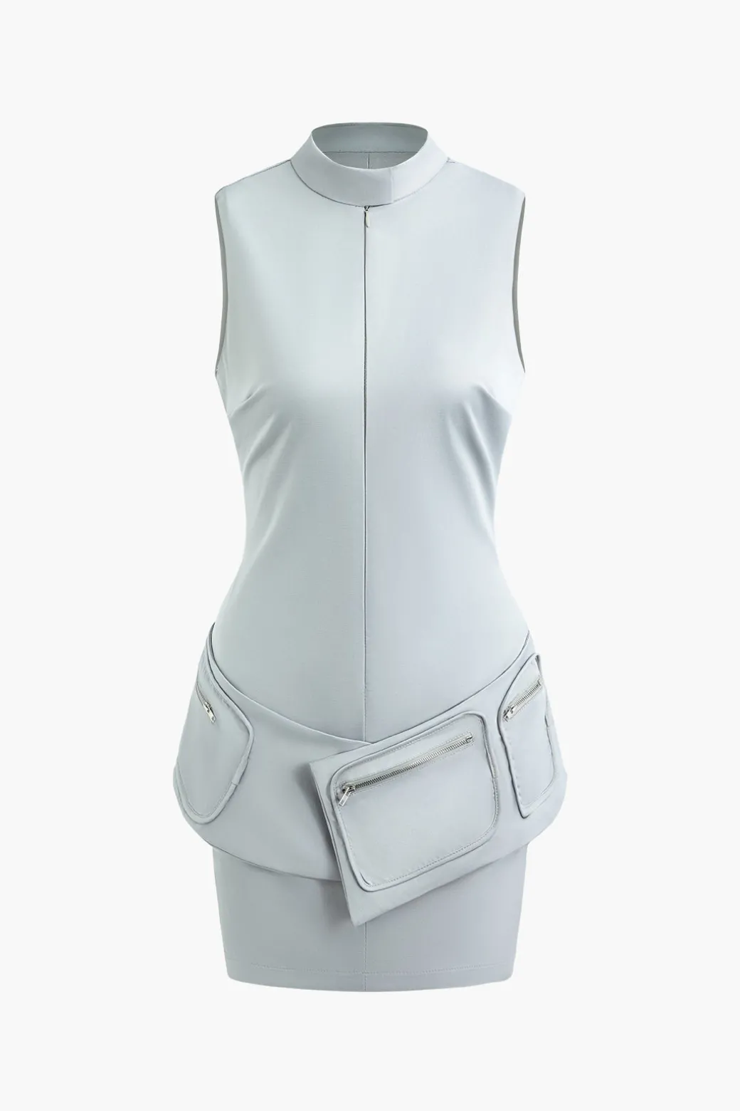 Sale Mock Neck Pocket Detail Sleeveless Mini Dress Mini Dresses