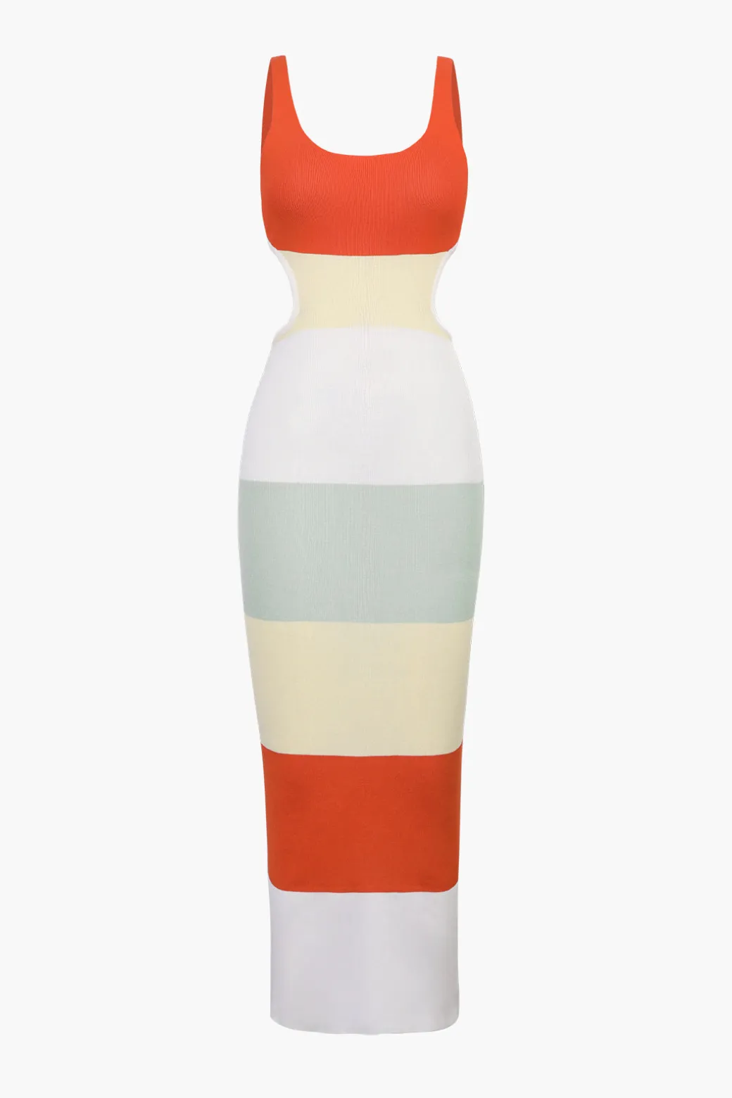 Fashion Multicolored Stripe Knitted Backless Maxi Dress Knitwear | Maxi Dresses