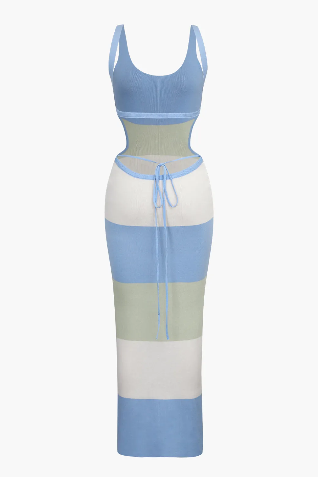 Fashion Multicolored Stripe Knitted Backless Maxi Dress Knitwear | Maxi Dresses