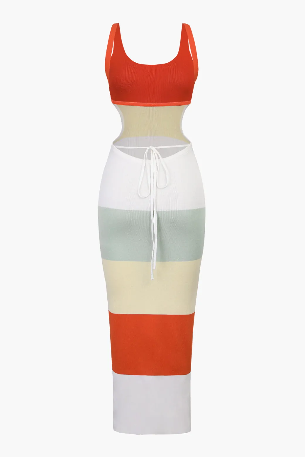 Fashion Multicolored Stripe Knitted Backless Maxi Dress Knitwear | Maxi Dresses