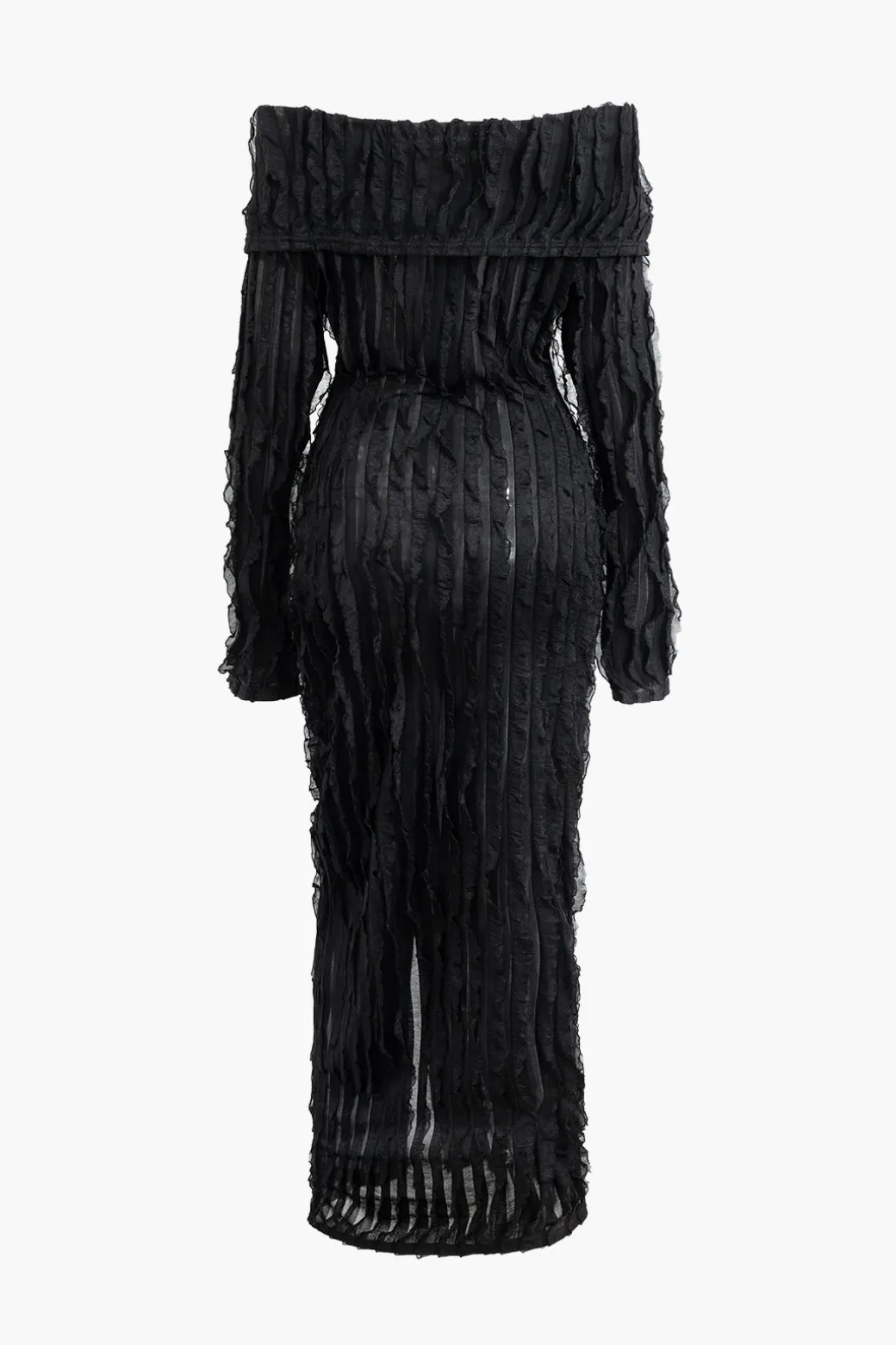Fashion Off Shoulder Textured Button Up Slit Long Sleeve Maxi Dress Long Sleeve Dresses | Maxi Dresses