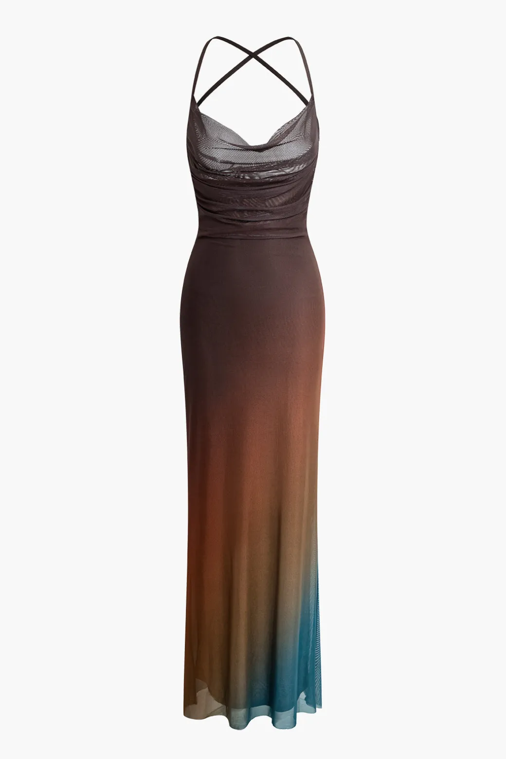 Flash Sale Ombre Mesh Cowl Neck Cross Strap Maxi Dress Maxi Dresses