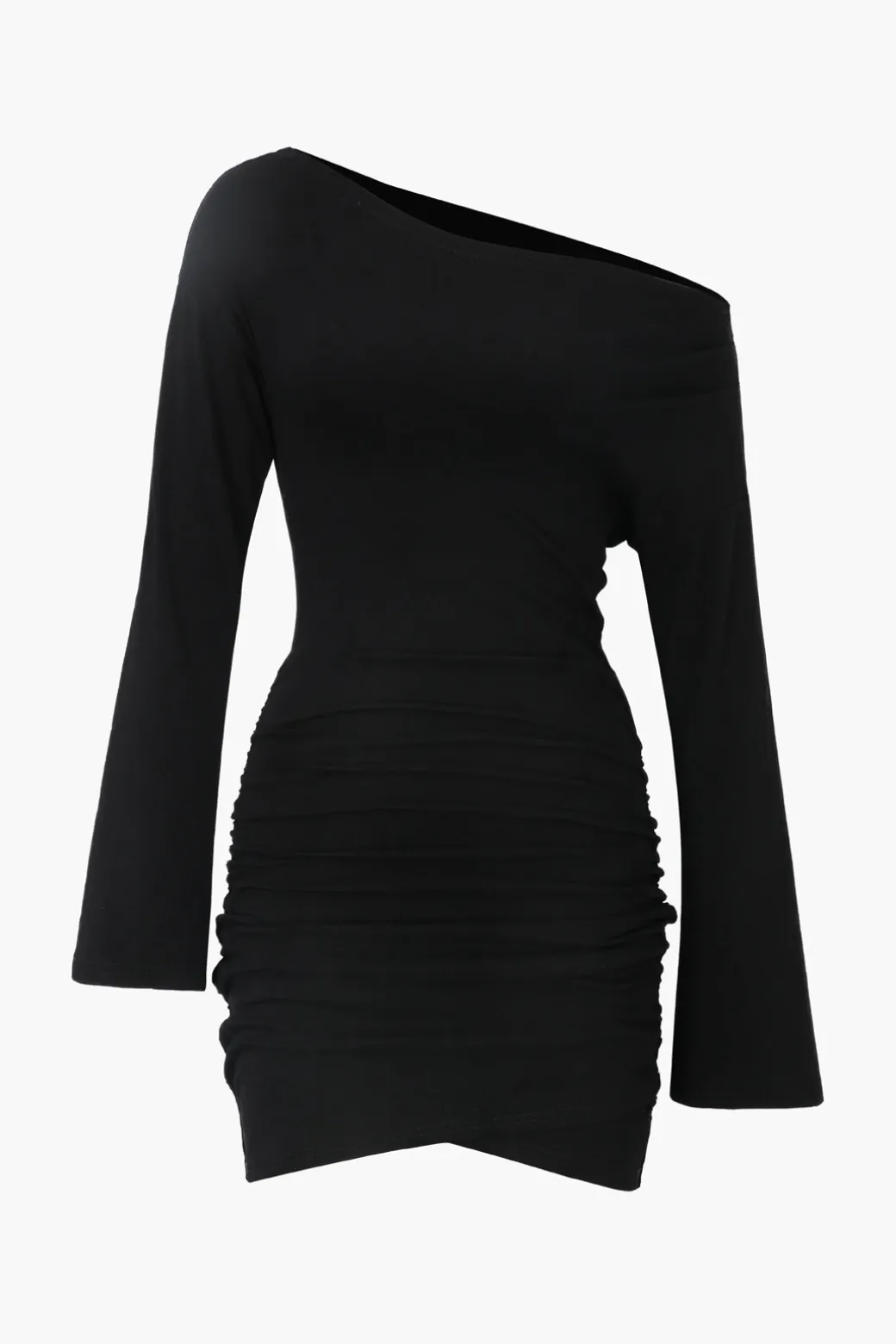 Outlet One Shoulder Flared Sleeve Ruched Wrap Mini Dress Long Sleeve Dresses | Mini Dresses