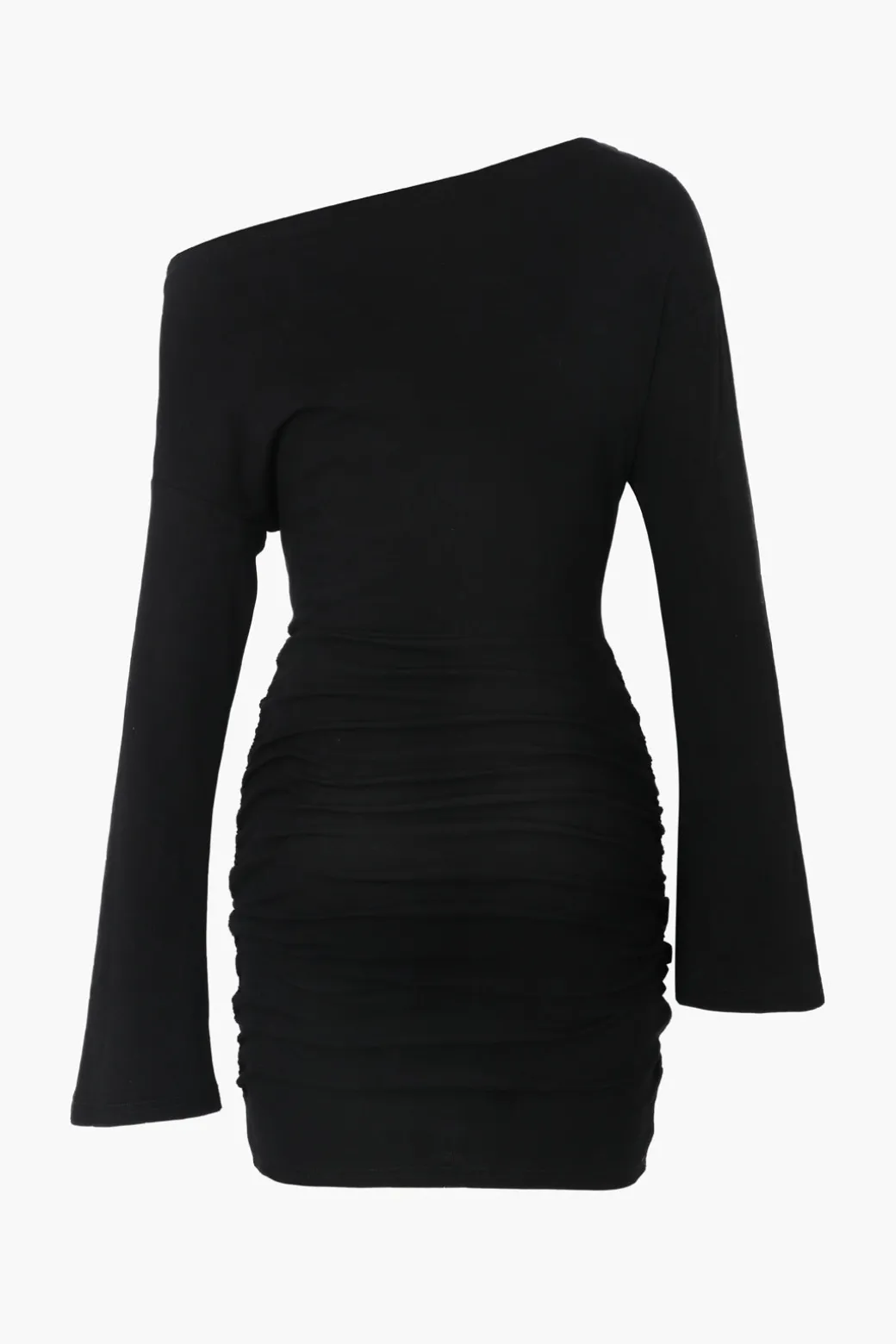Outlet One Shoulder Flared Sleeve Ruched Wrap Mini Dress Long Sleeve Dresses | Mini Dresses