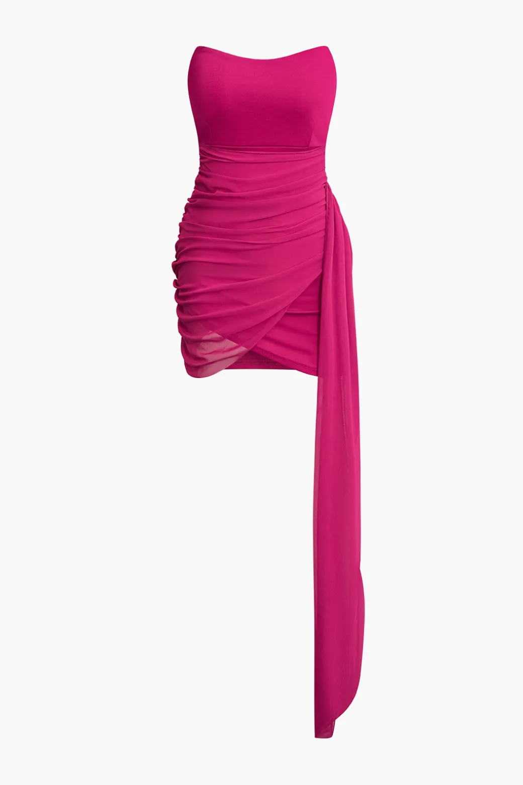 Discount Overlay Ruched Drape Strapless Mini Dress Mini Dresses