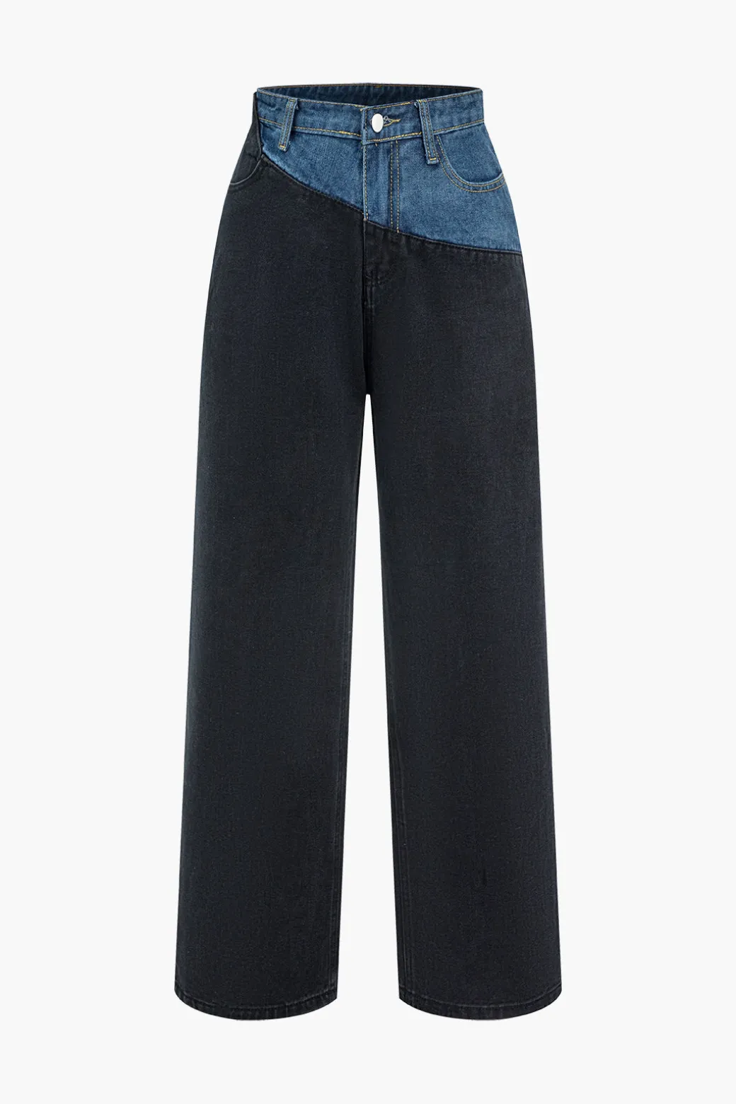 Best Patchwork Denim Color Block Zipper Jeans Jeans