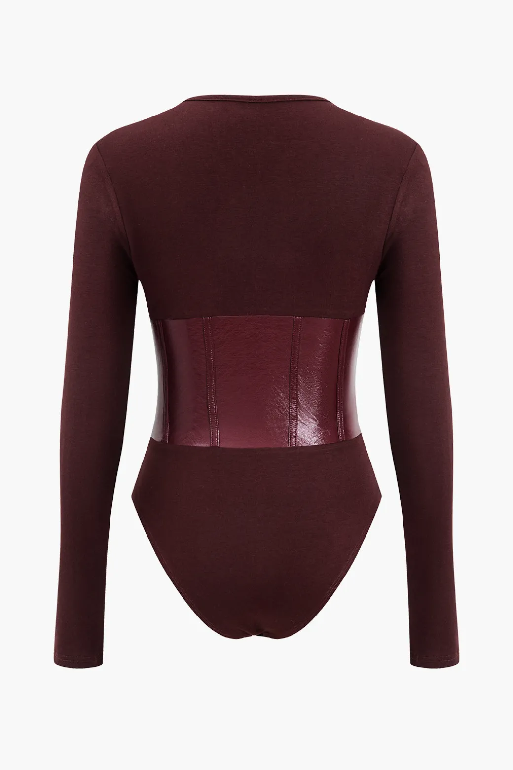 Flash Sale Patchwork Faux Leather Long Sleeve Bodysuit Bodysuits