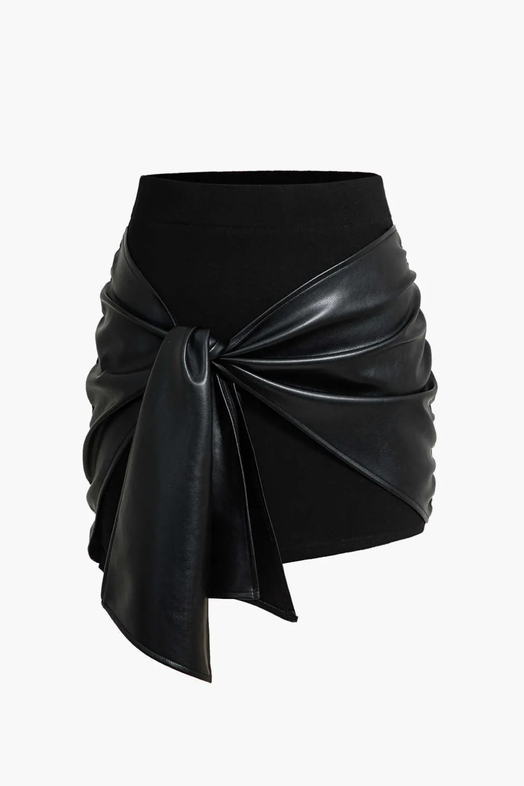 Hot Patchwork Faux Leather Tie Front Mini Skirt Skirts