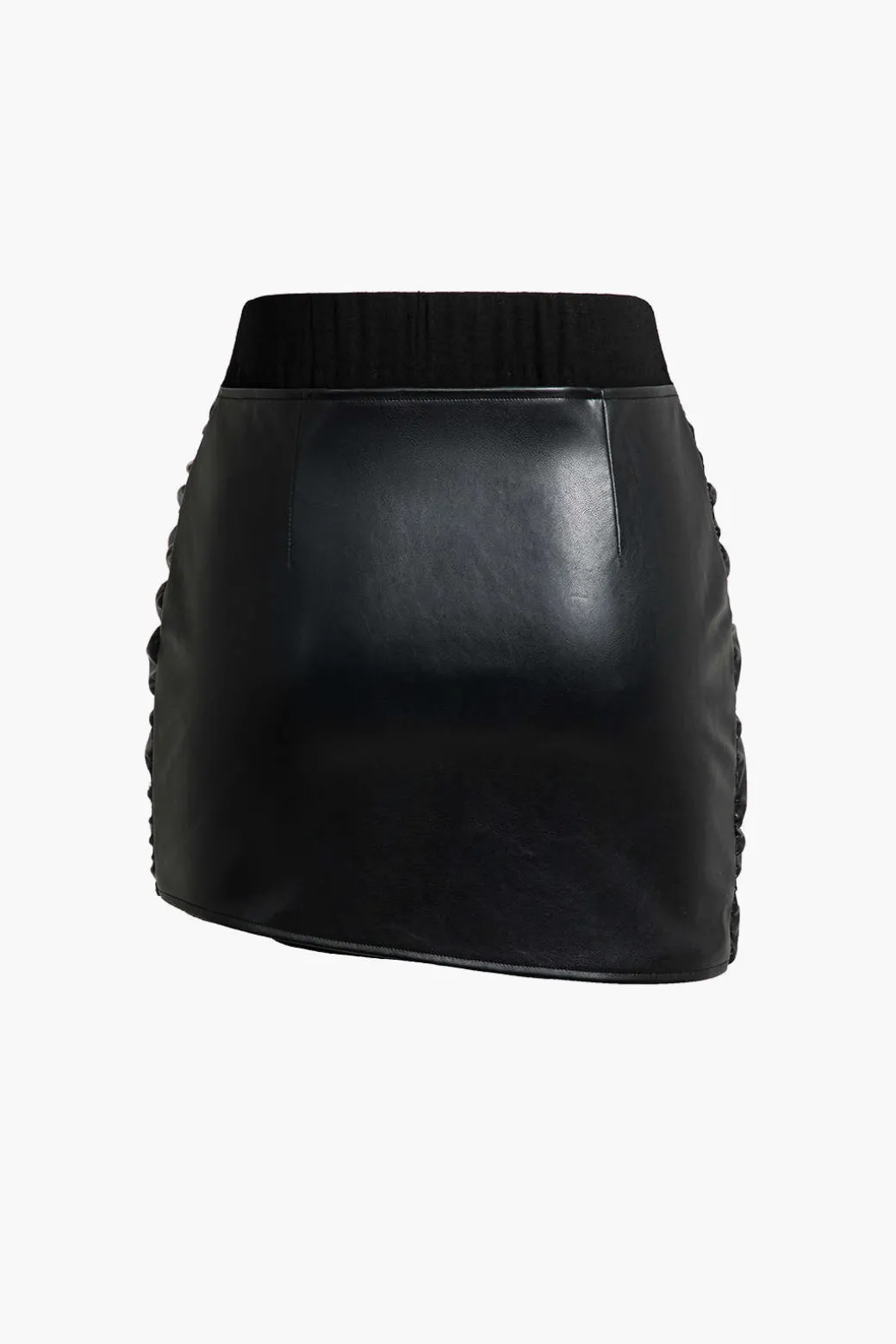 Hot Patchwork Faux Leather Tie Front Mini Skirt Skirts