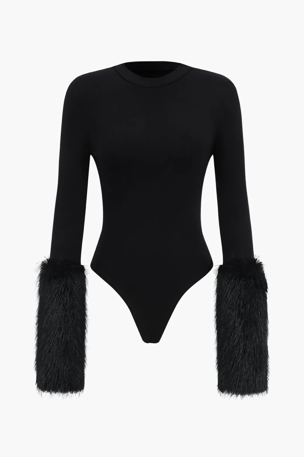 Store Patchwork Fur Long Sleeve Bodysuit Bodysuits