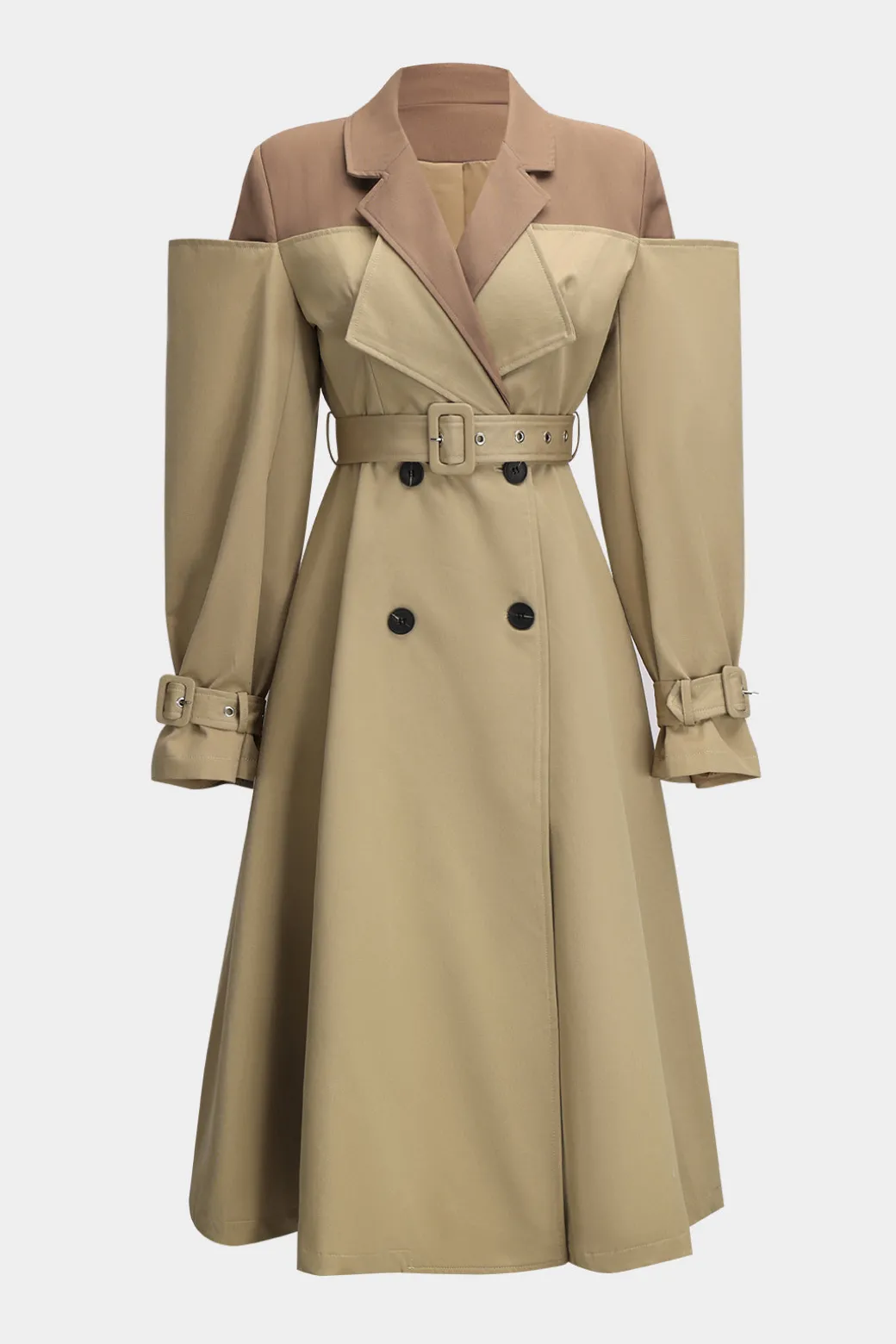 Fashion Patchwork Long Sleeve Belted Coat Outerwear | Outerwear