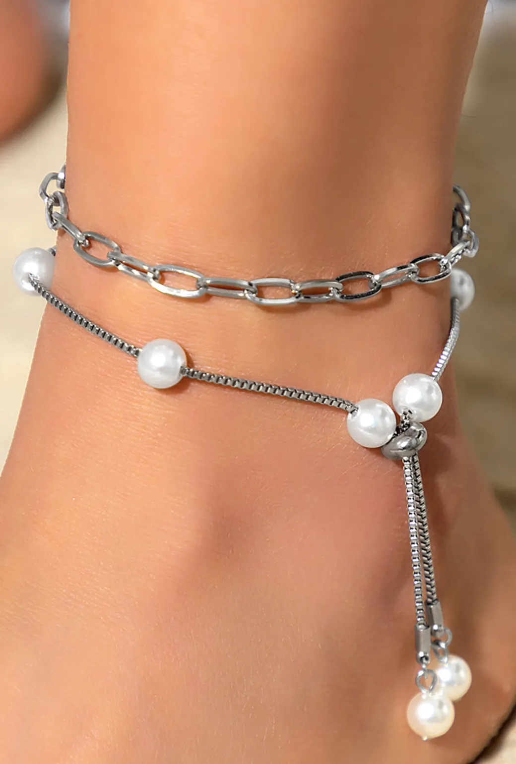 Fashion Pearl And Chain Adjustable Anklet Accessories