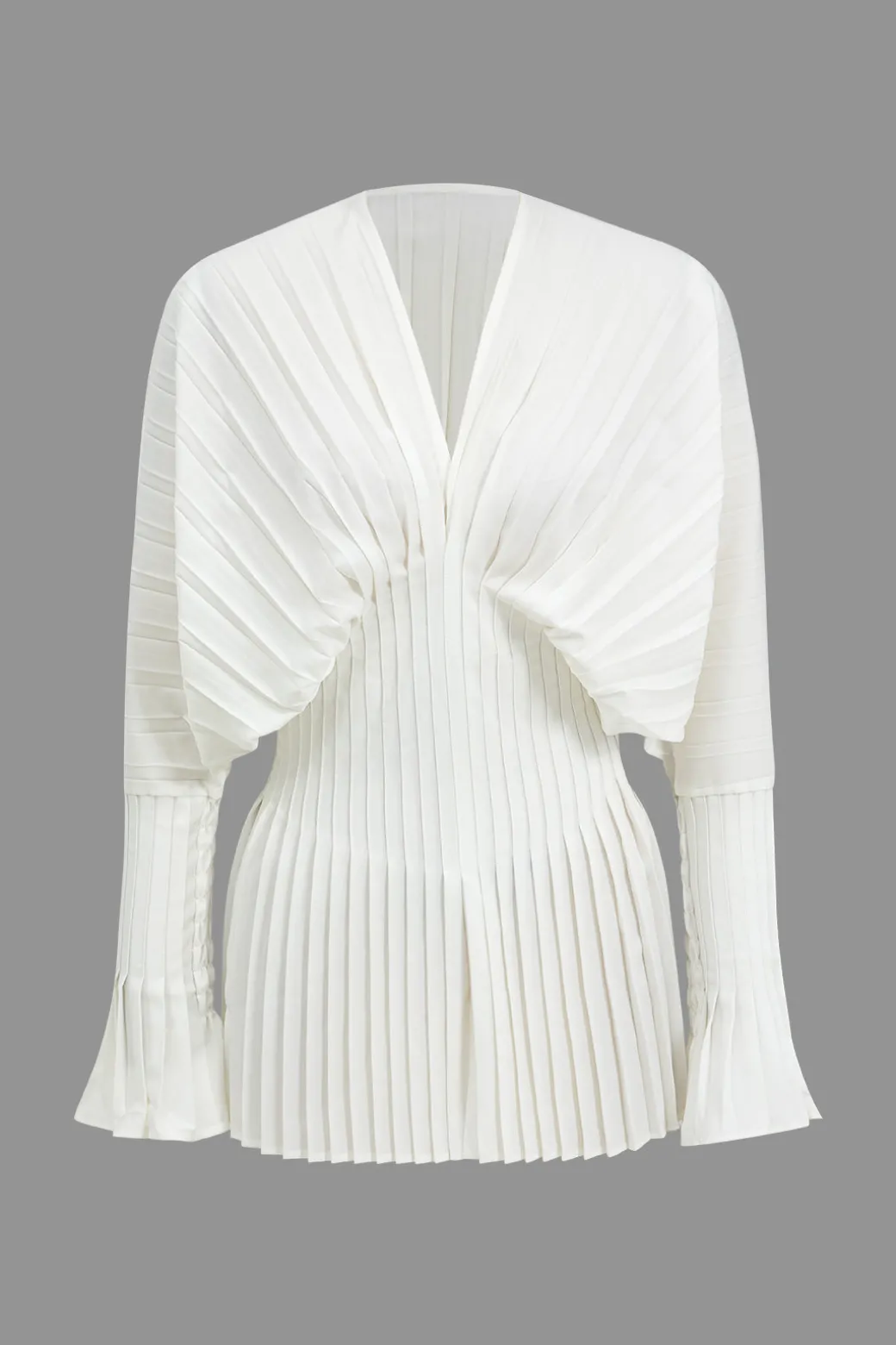 Flash Sale Pleated Bell Sleeve V-Neck Mini Dress Long Sleeve Dresses | Mini Dresses