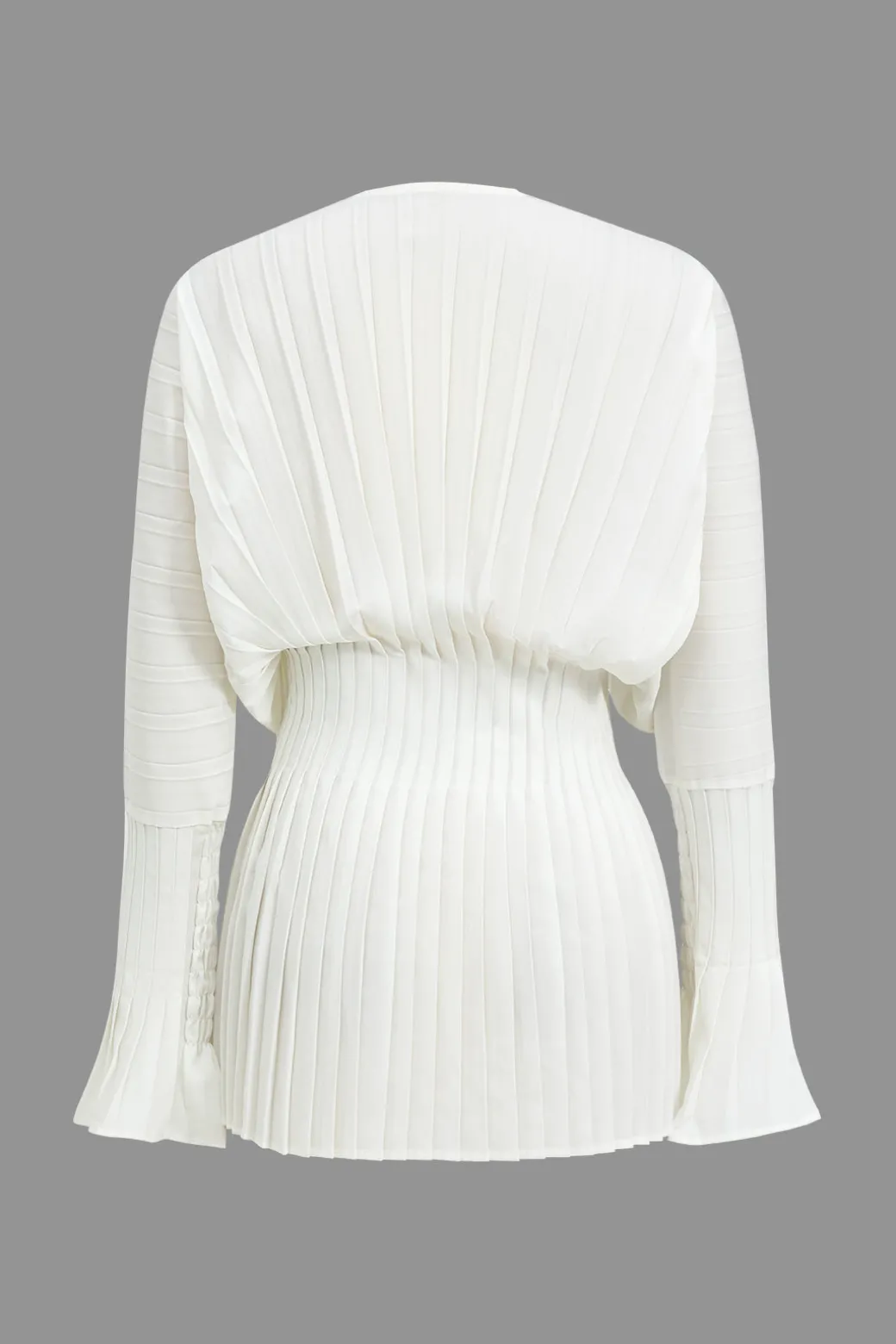 Flash Sale Pleated Bell Sleeve V-Neck Mini Dress Long Sleeve Dresses | Mini Dresses