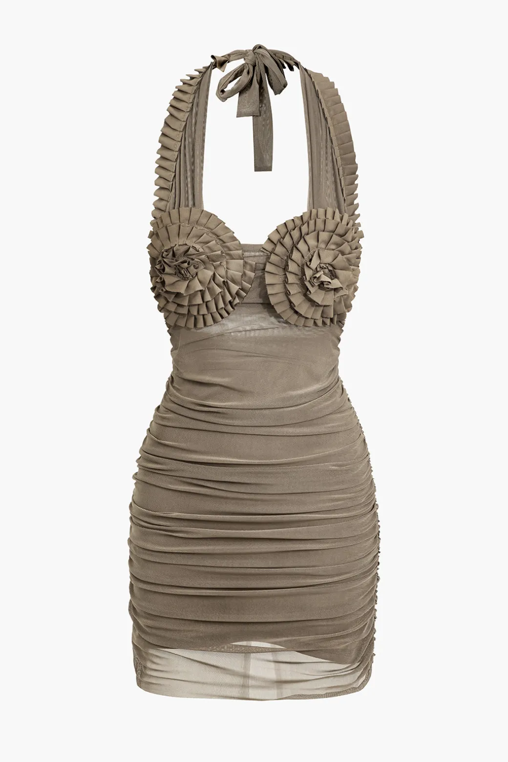 Sale Pleated Mesh Halter Mini Dress Mini Dresses