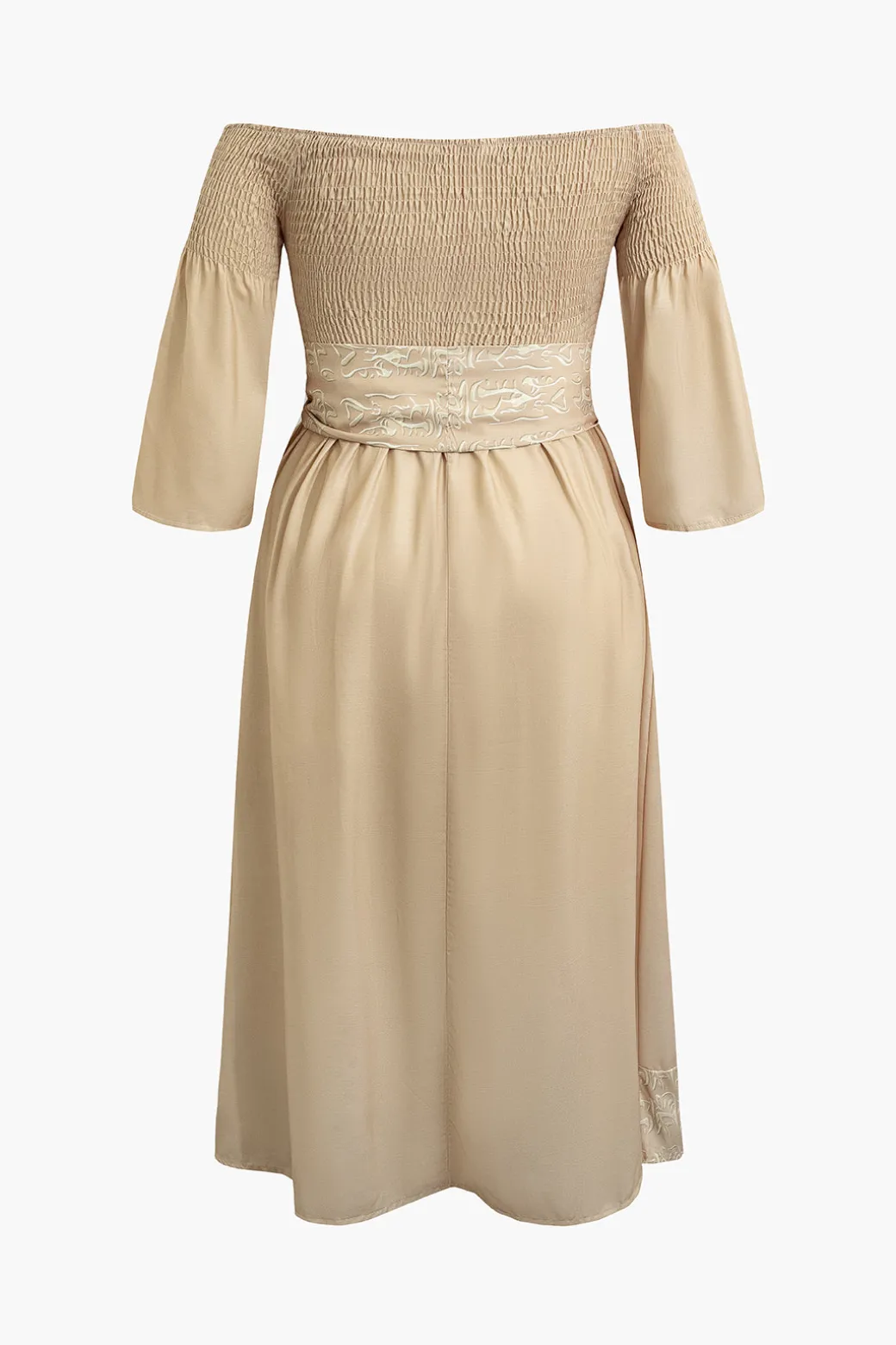Discount Plus Size Off Shoulder Smocked Maxi Dress With Belt Long Sleeve Dresses