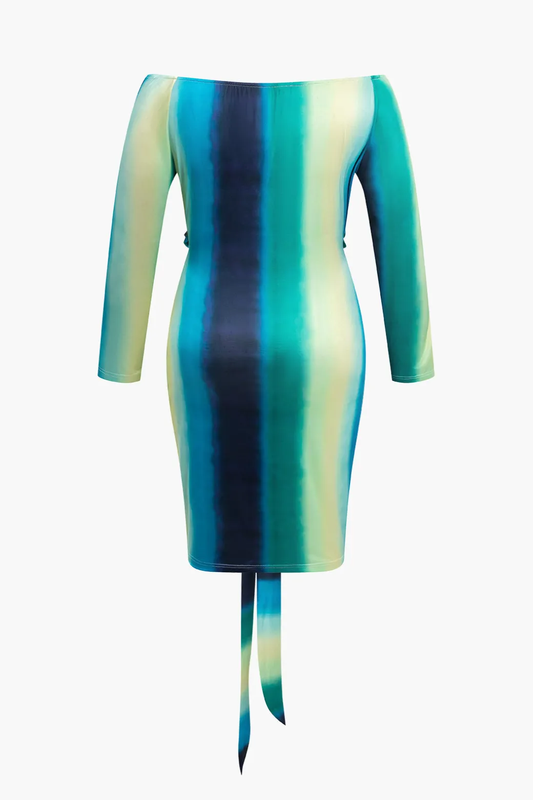 Fashion Plus Size Ombre Tie Front Midi Dress Long Sleeve Dresses