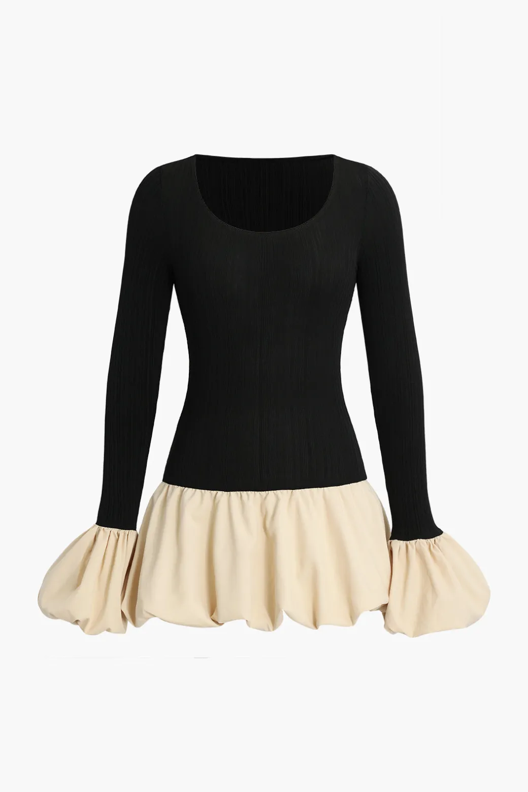 New Puff Sleeve Patchwork Long Sleeve Mini Dress Long Sleeve Dresses | Mini Dresses