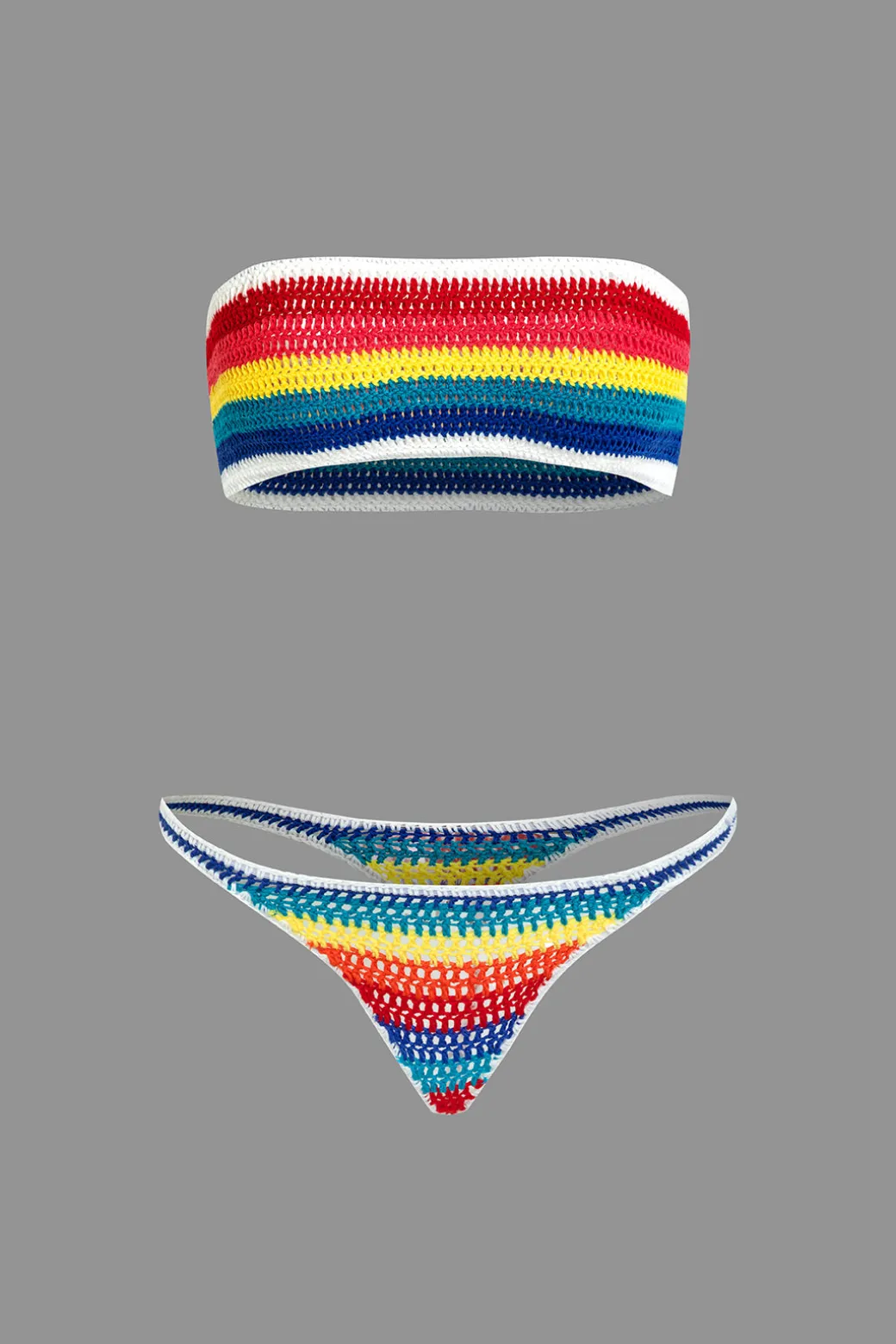 Clearance Rainbow Stripe Crochet Bikini Set Swimwear | Vacation Sets