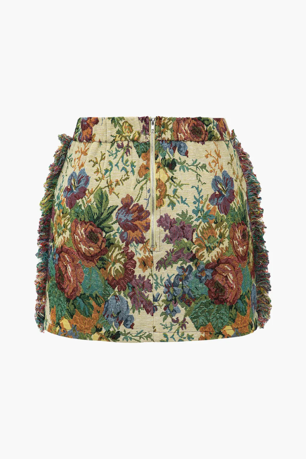 New Retro Floral Print Fringe Zipper Mini Skirt Skirts