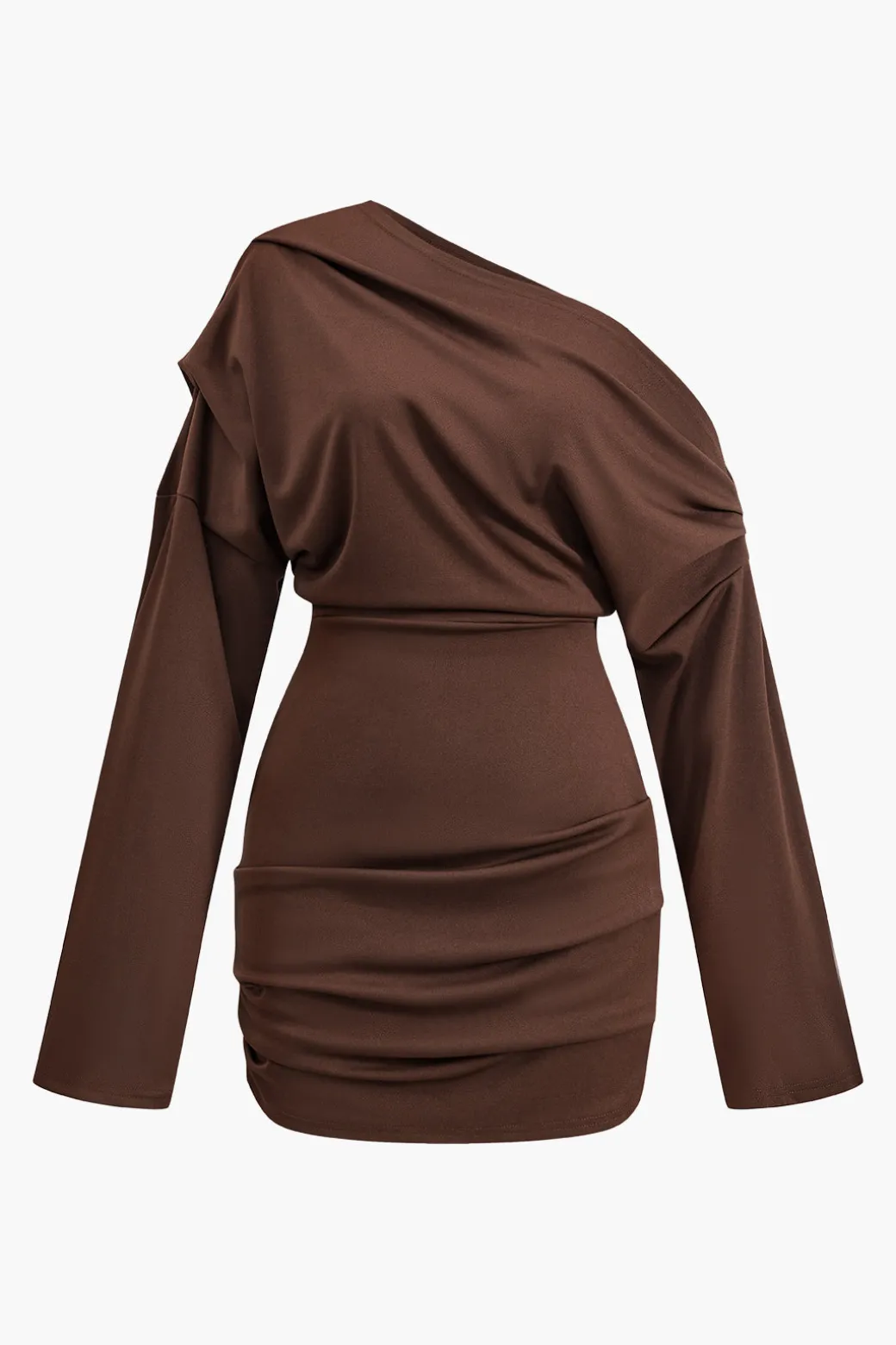 Flash Sale Ruched One Shoulder Long Sleeve Mini Dress Long Sleeve Dresses | Mini Dresses