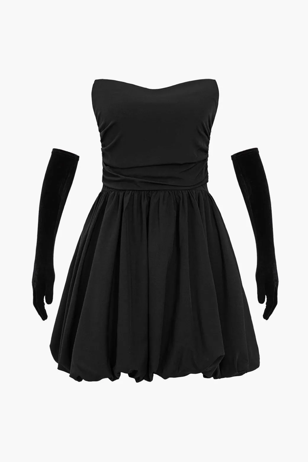 Clearance Ruched Strapless Mini Dress With Gloves Mini Dresses