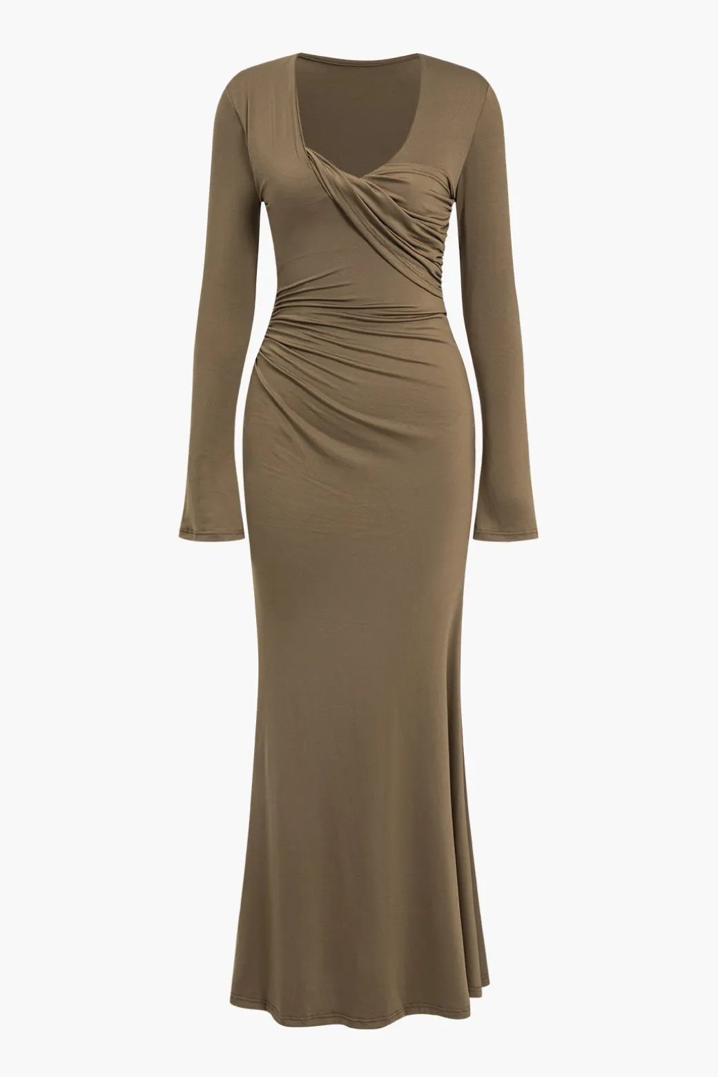 Clearance Ruched V-Neck Long Sleeve Maxi Dress Long Sleeve Dresses | Maxi Dresses