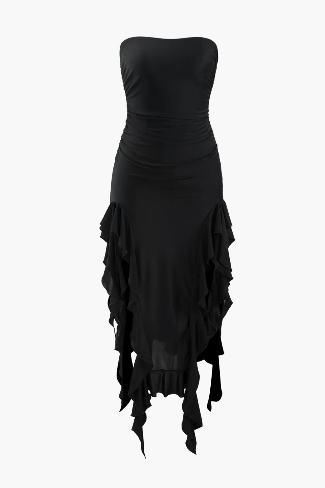 Hot Ruffle Hem Slit Strapless Midi Dress Midi Dresses